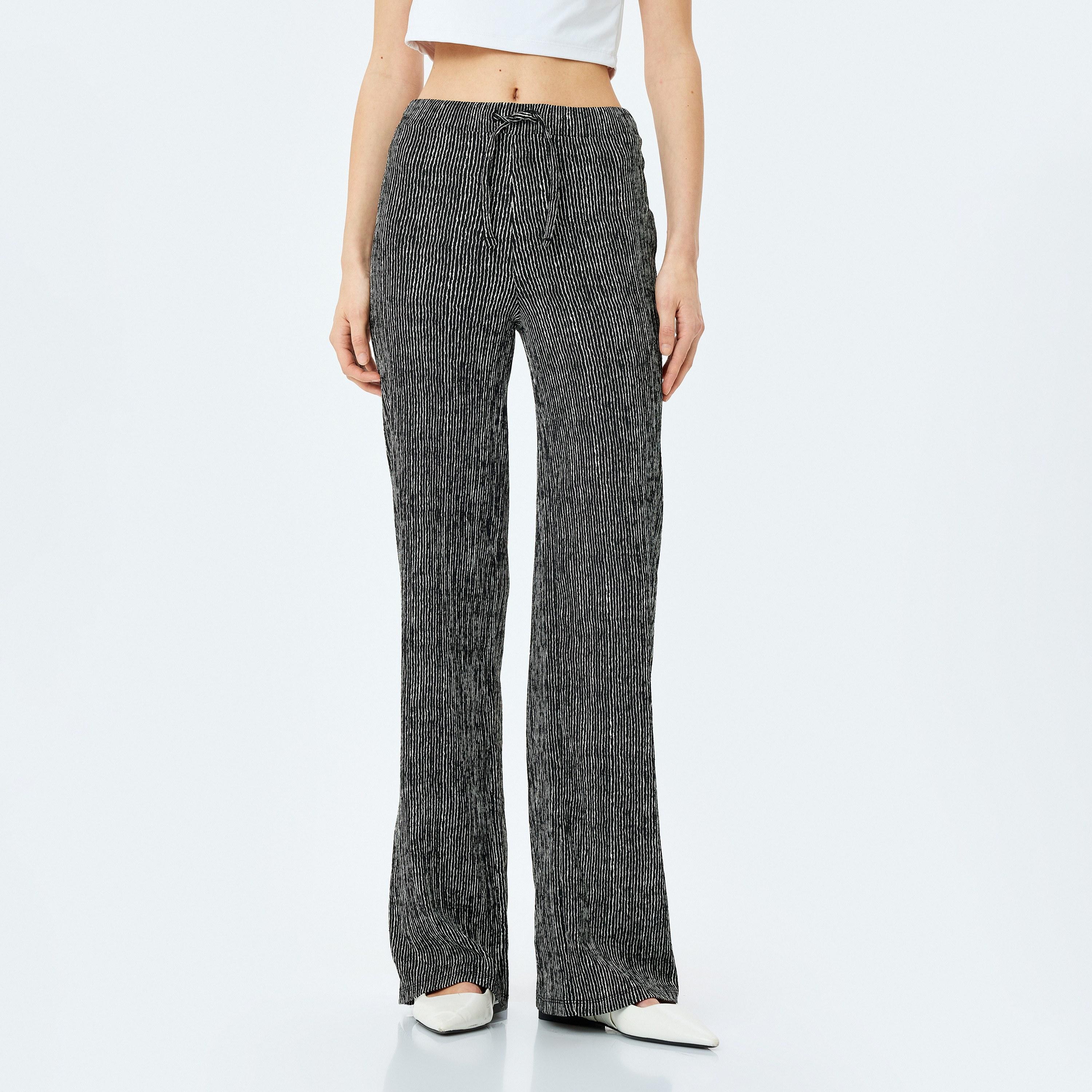 Koton Black Textured Drawstring Women's Trousers-women-clothing-bottoms-trousers-image-1