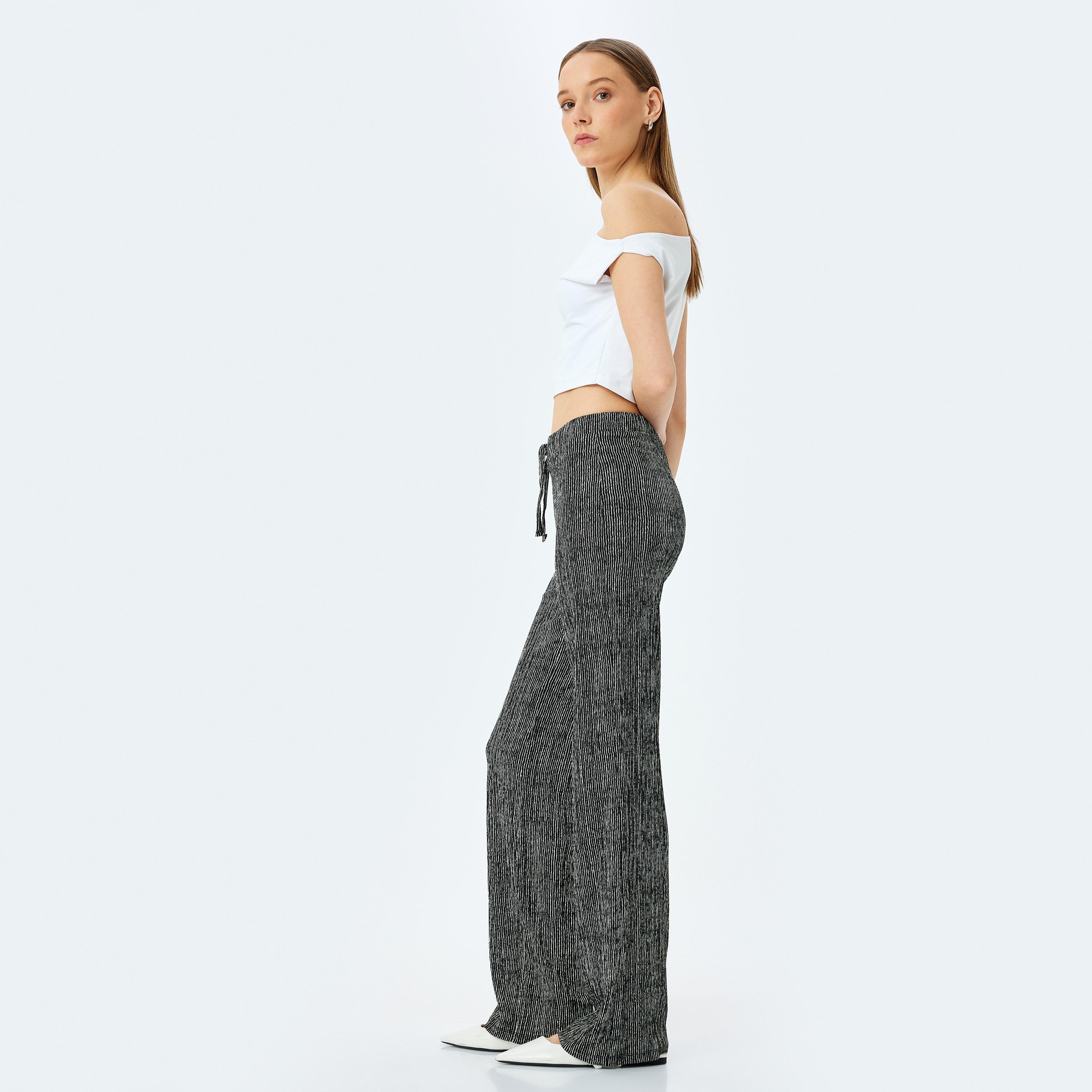 Koton Black Textured Drawstring Women's Trousers-women-clothing-bottoms-trousers-image-2