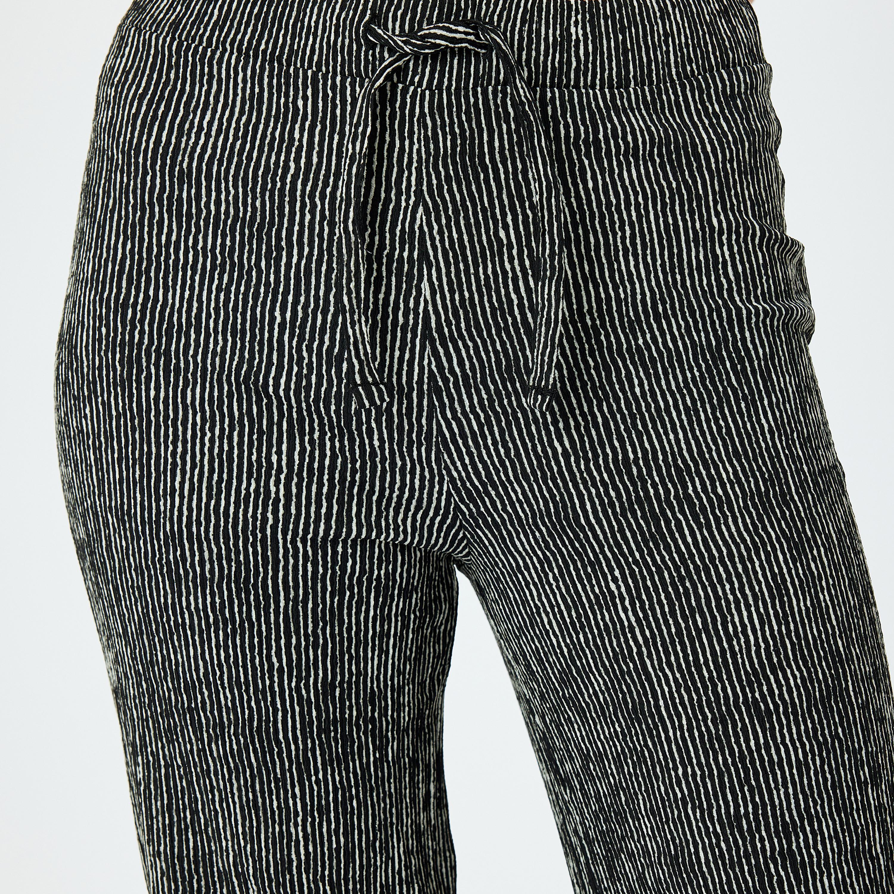 Koton Black Textured Drawstring Women's Trousers-women-clothing-bottoms-trousers-image-4