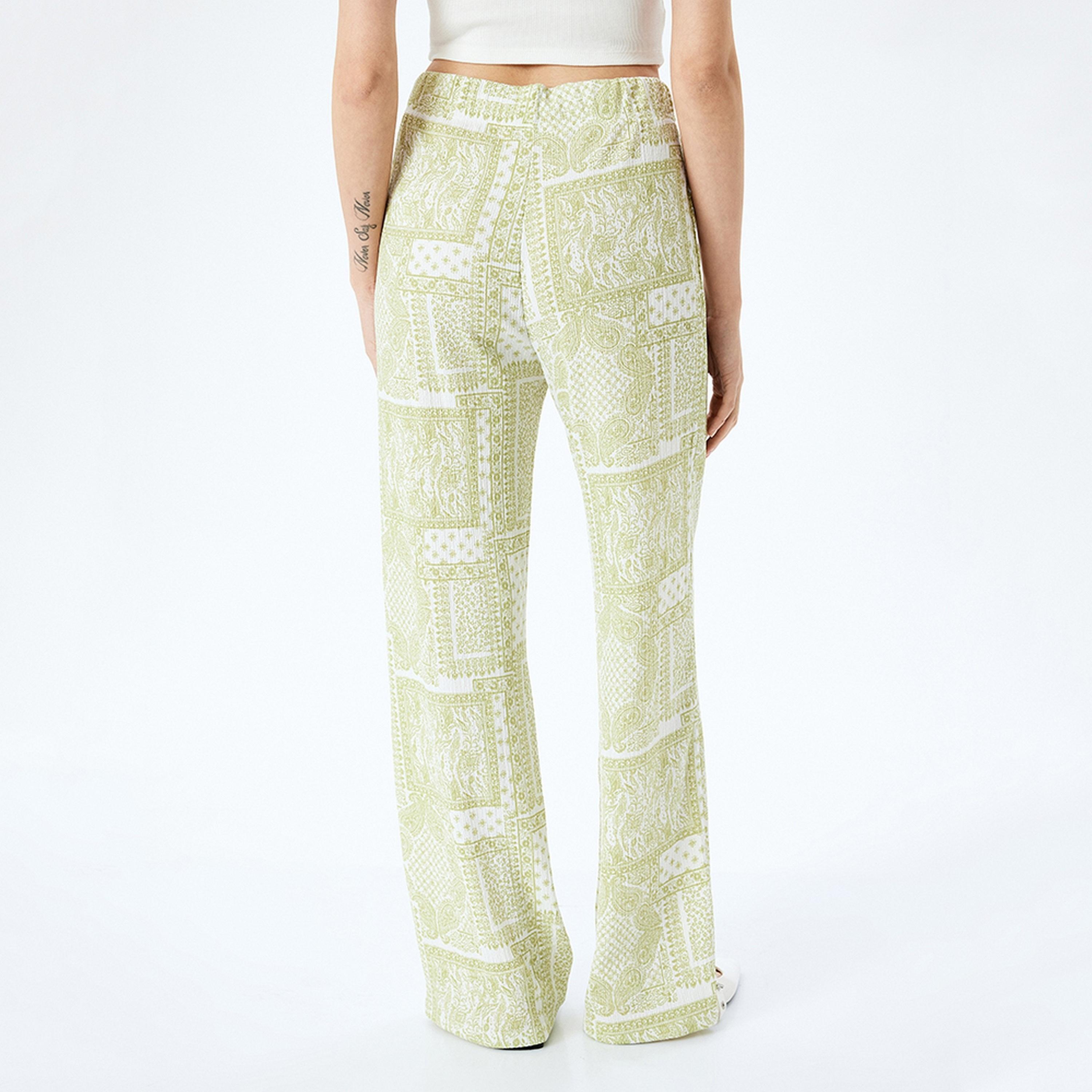KOTON Green Paisley Elasticated Bootcut Women's Trousers-women-clothing-bottoms-trousers-image-3