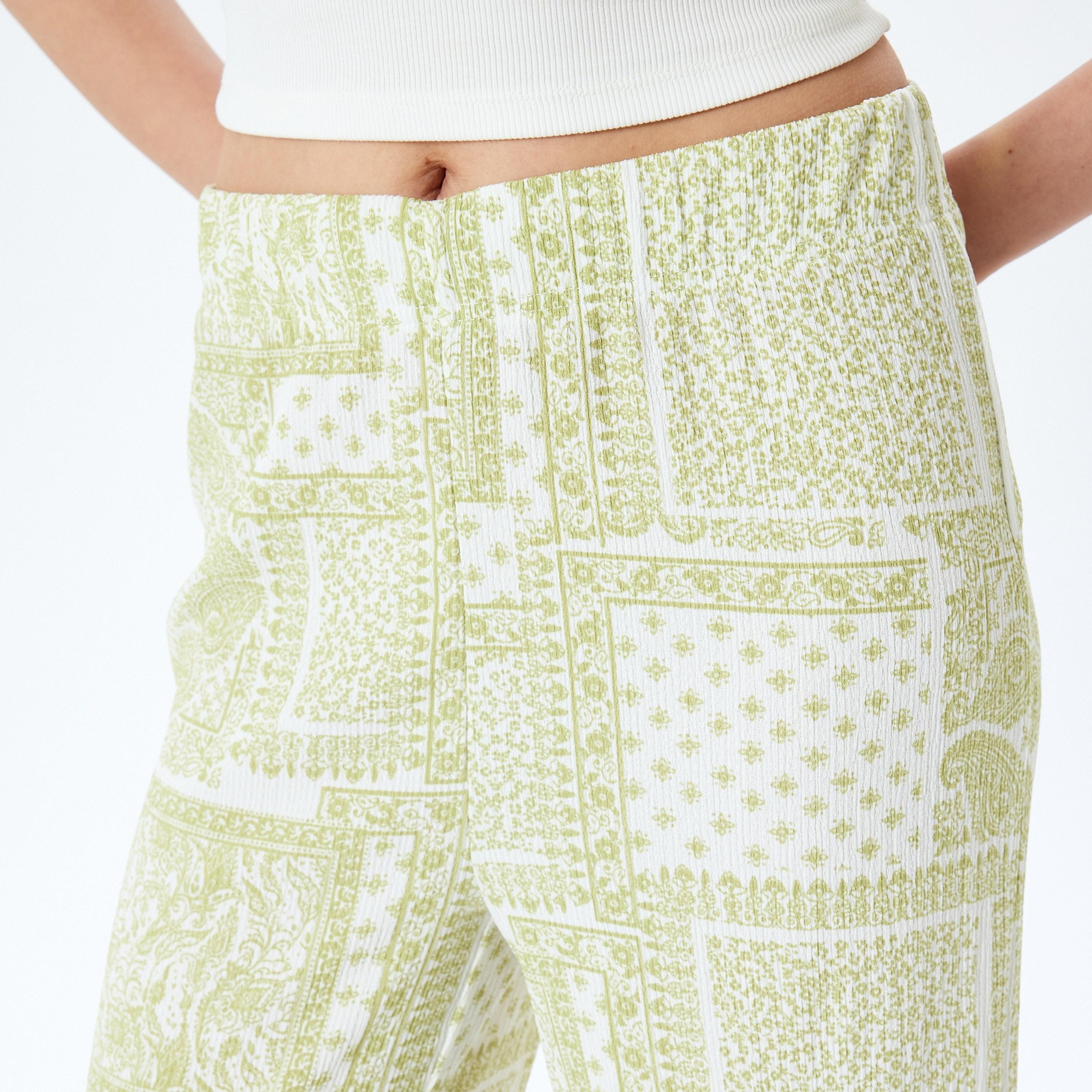 KOTON Green Paisley Elasticated Bootcut Women's Trousers-women-clothing-bottoms-trousers-image-5