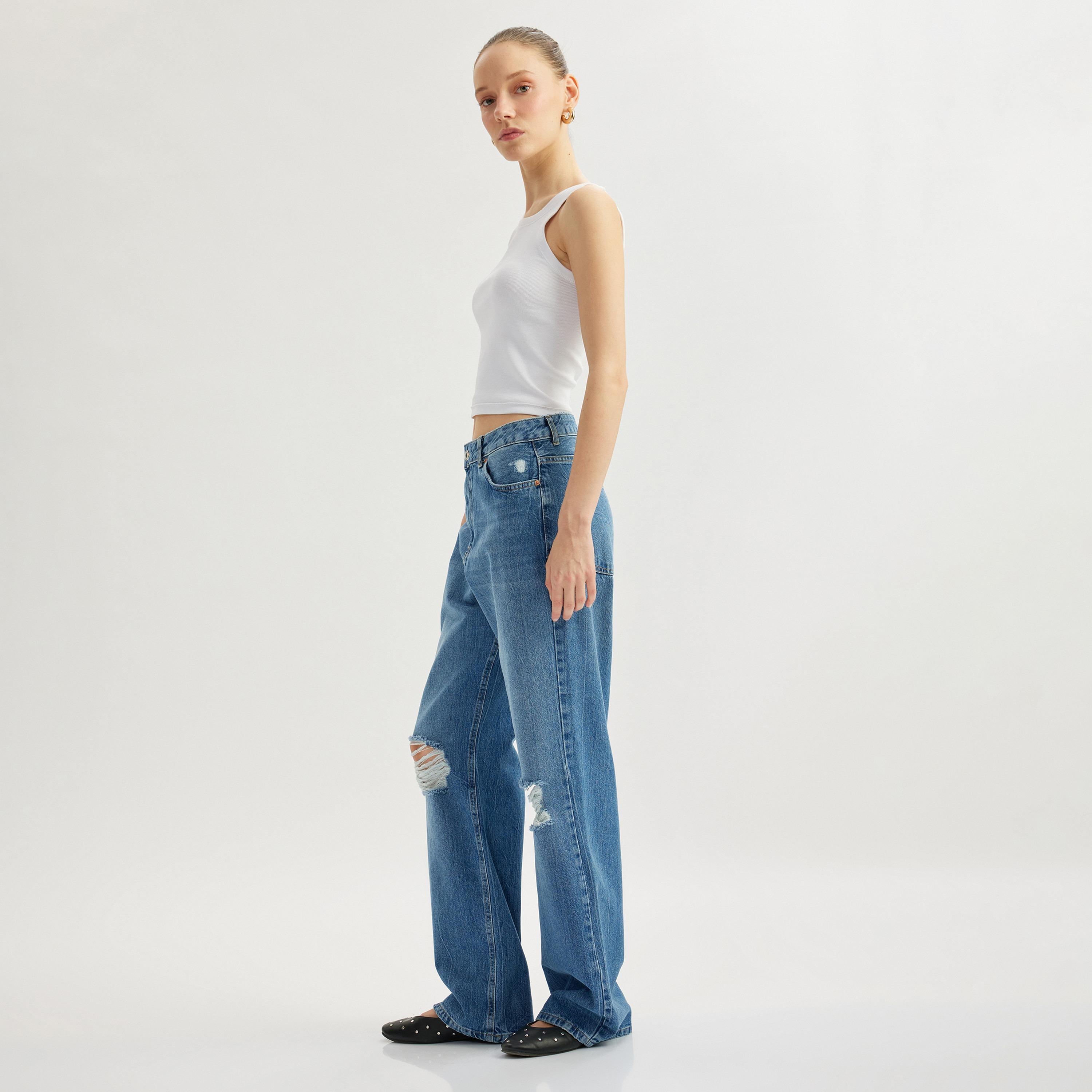 Koton Straight Fit Distressed High-Rise Women's Jeans-women-clothing-bottoms-jeans-image-2
