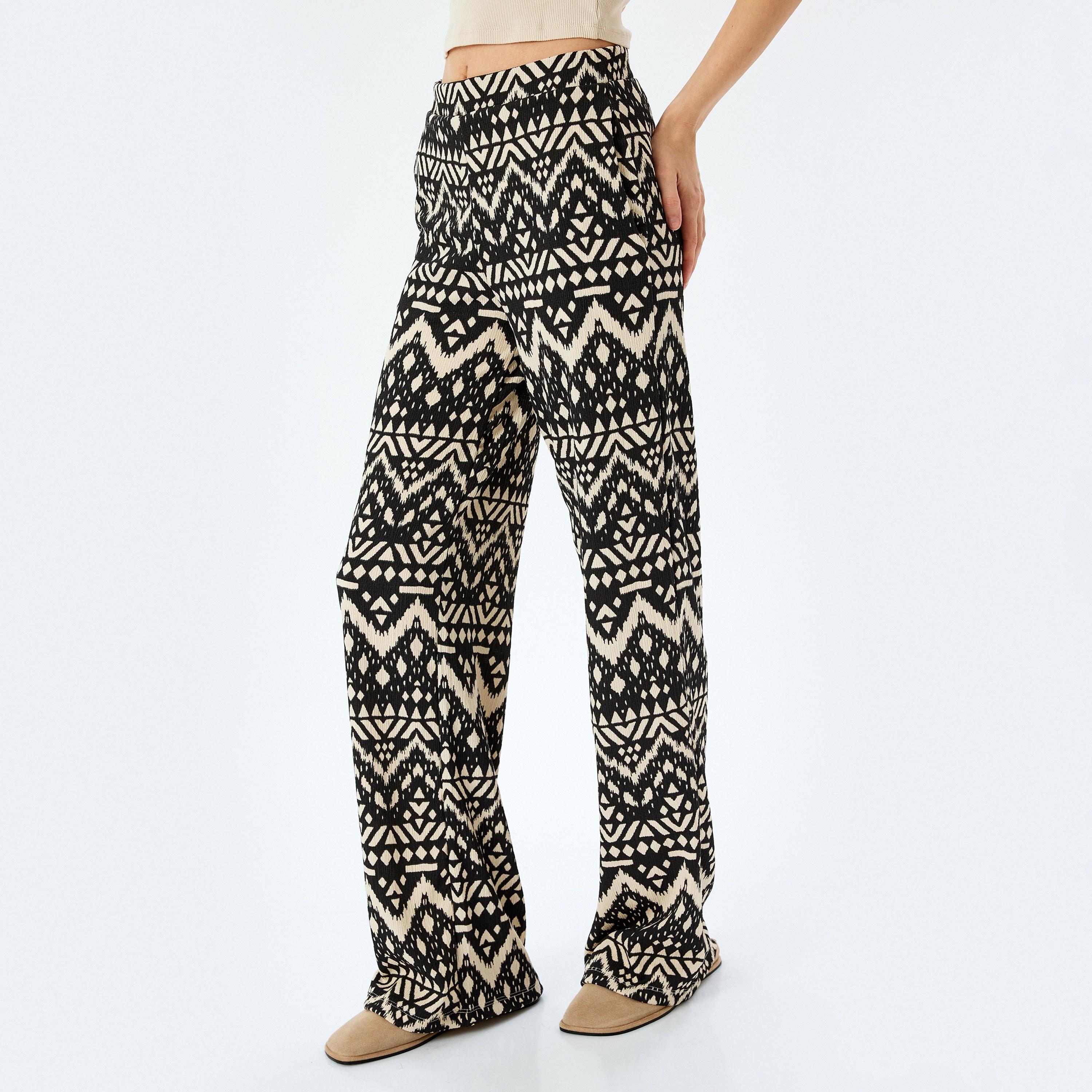 Koton Black Geometric Elasticated Waist Women's Trousers-women-clothing-bottoms-trousers-image-1