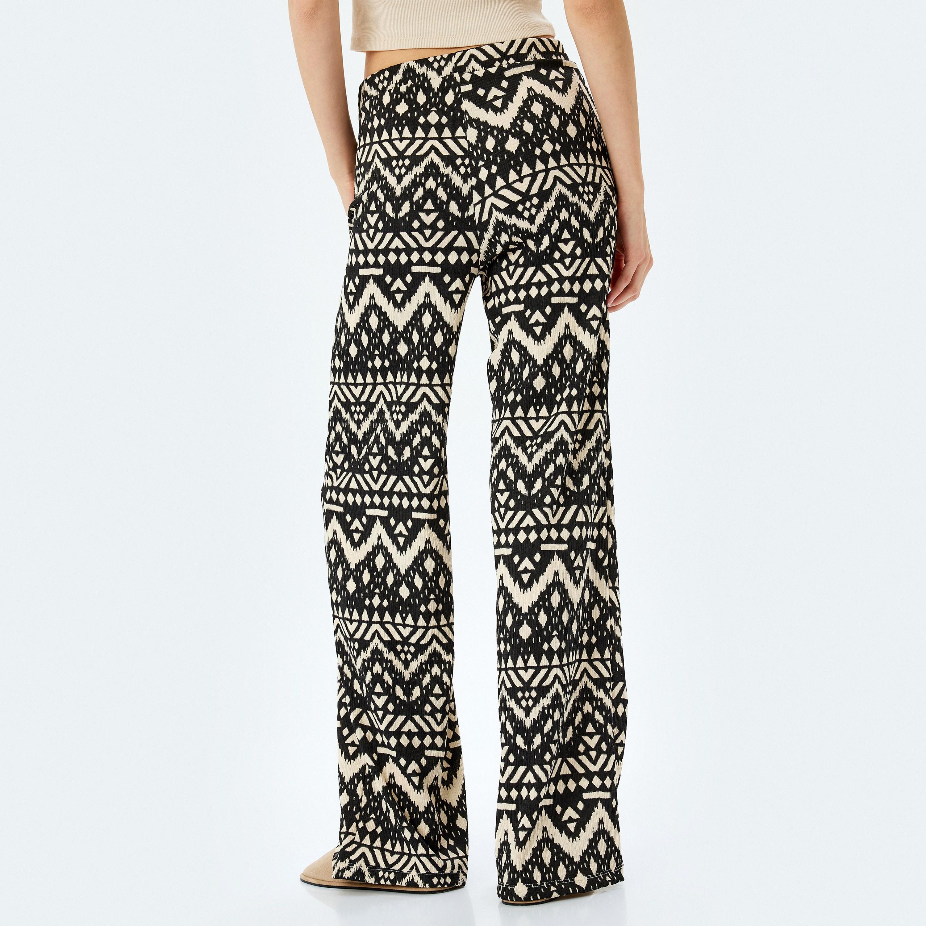 Koton Black Geometric Elasticated Waist Women's Trousers-women-clothing-bottoms-trousers-image-3