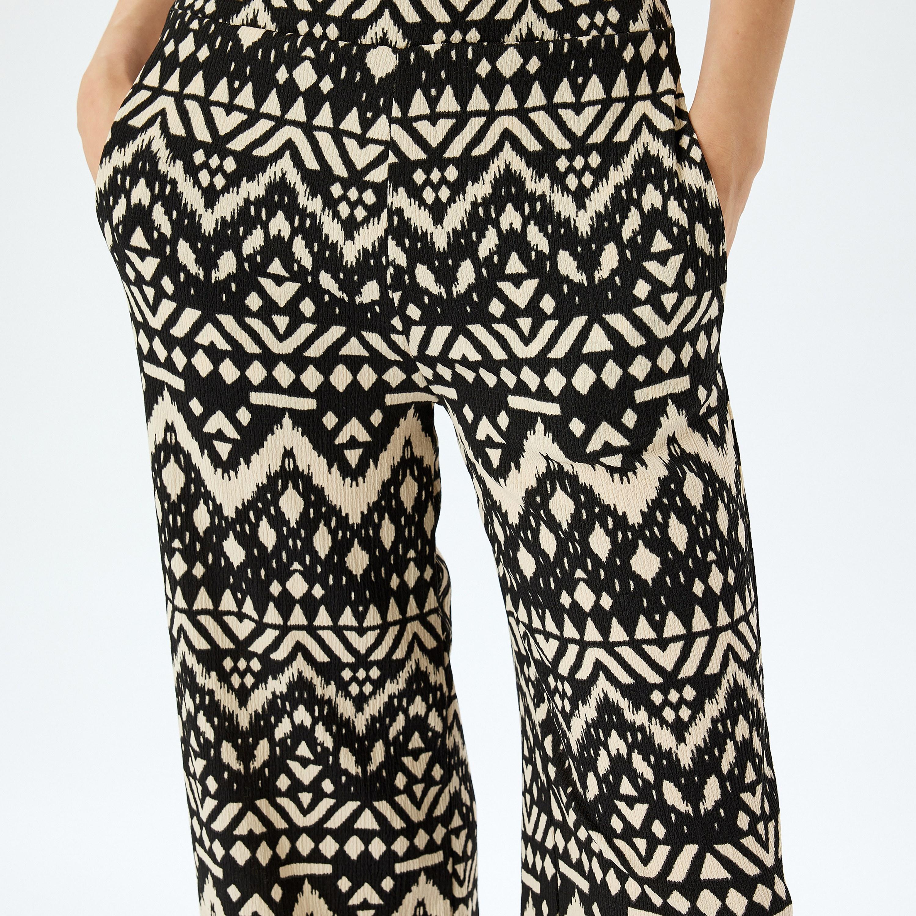 Koton Black Geometric Elasticated Waist Women's Trousers-women-clothing-bottoms-trousers-image-4