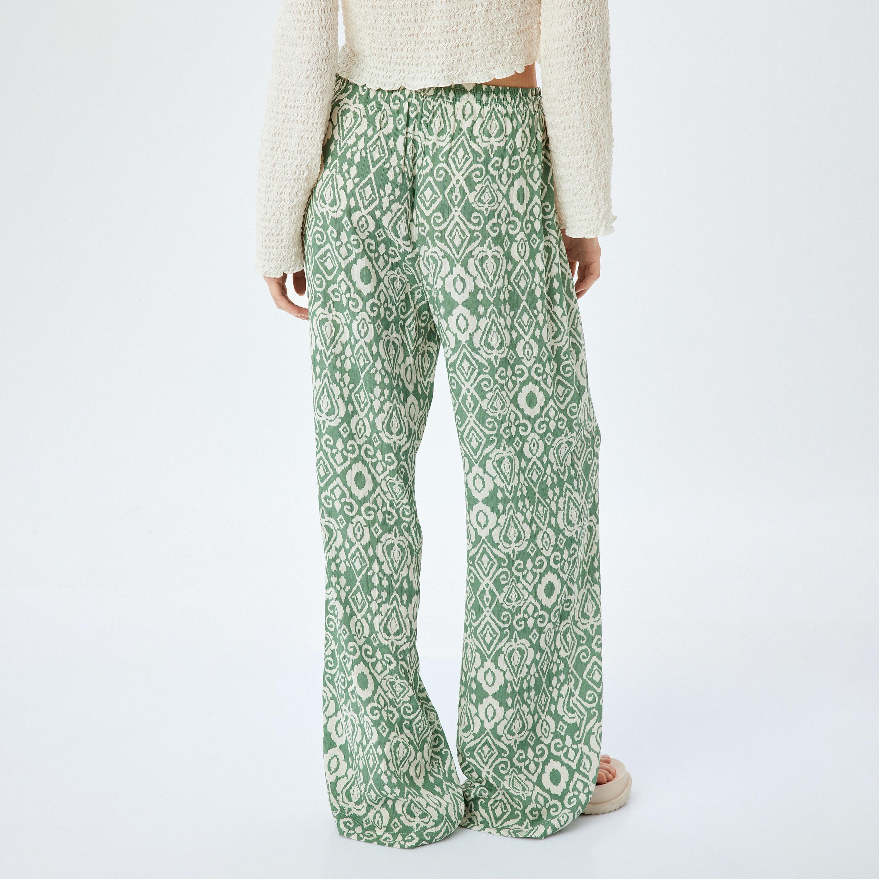 Koton Green Geometric Drawstring Women's Trousers-women-clothing-bottoms-trousers-image-3