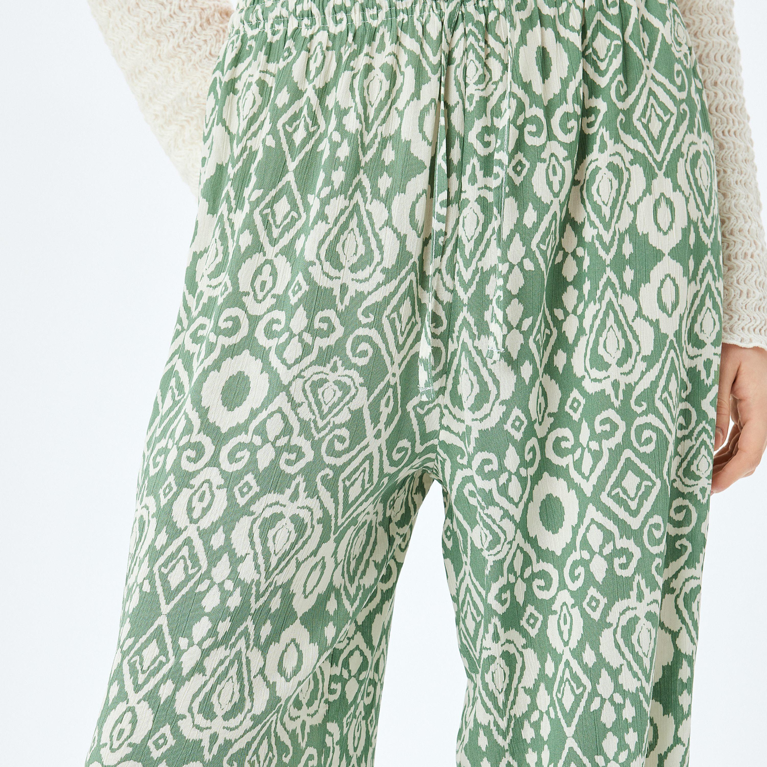 Koton Green Geometric Drawstring Women's Trousers-women-clothing-bottoms-trousers-image-4