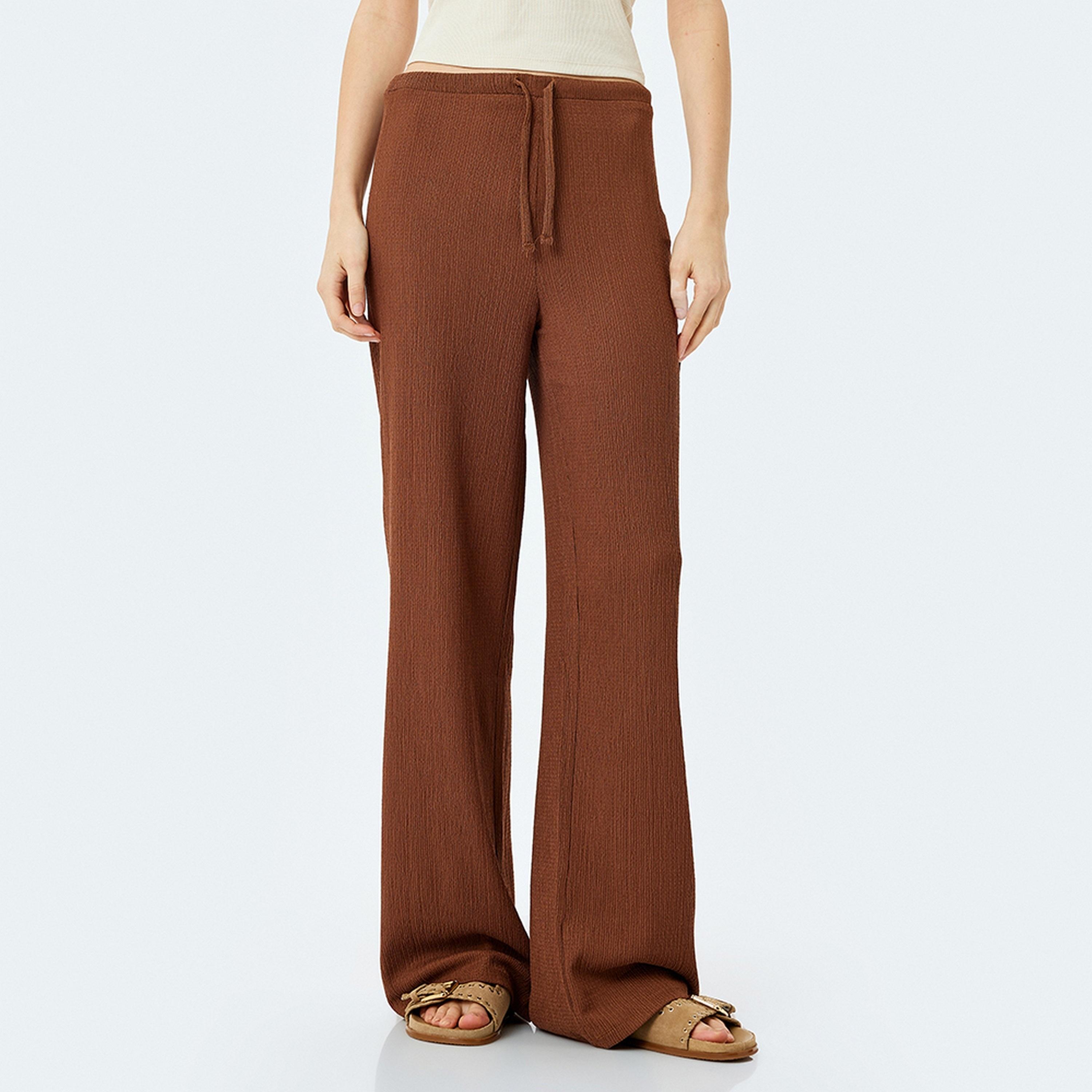 KOTON Textured Drawstring Bootcut Women's Trousers-women-clothing-bottoms-trousers-image-1