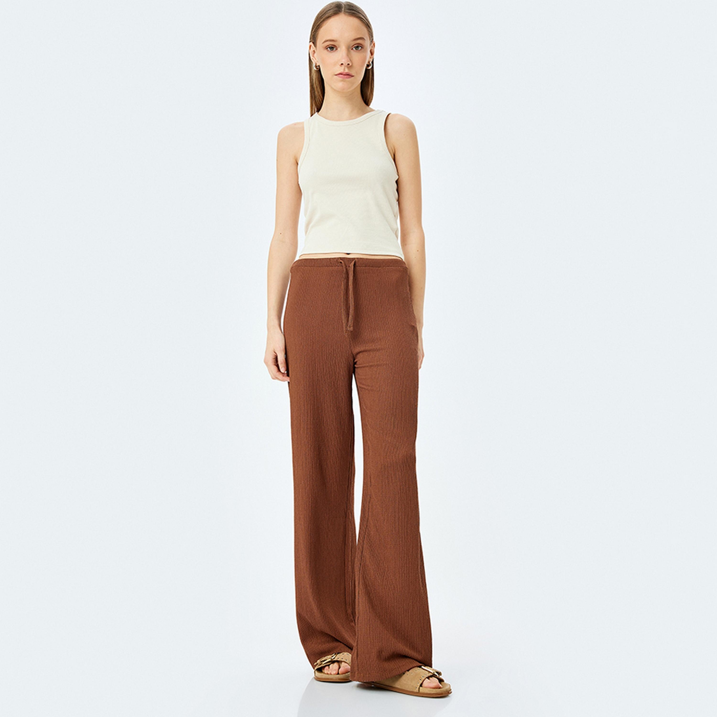 KOTON Textured Drawstring Bootcut Women's Trousers-women-clothing-bottoms-trousers-image-2