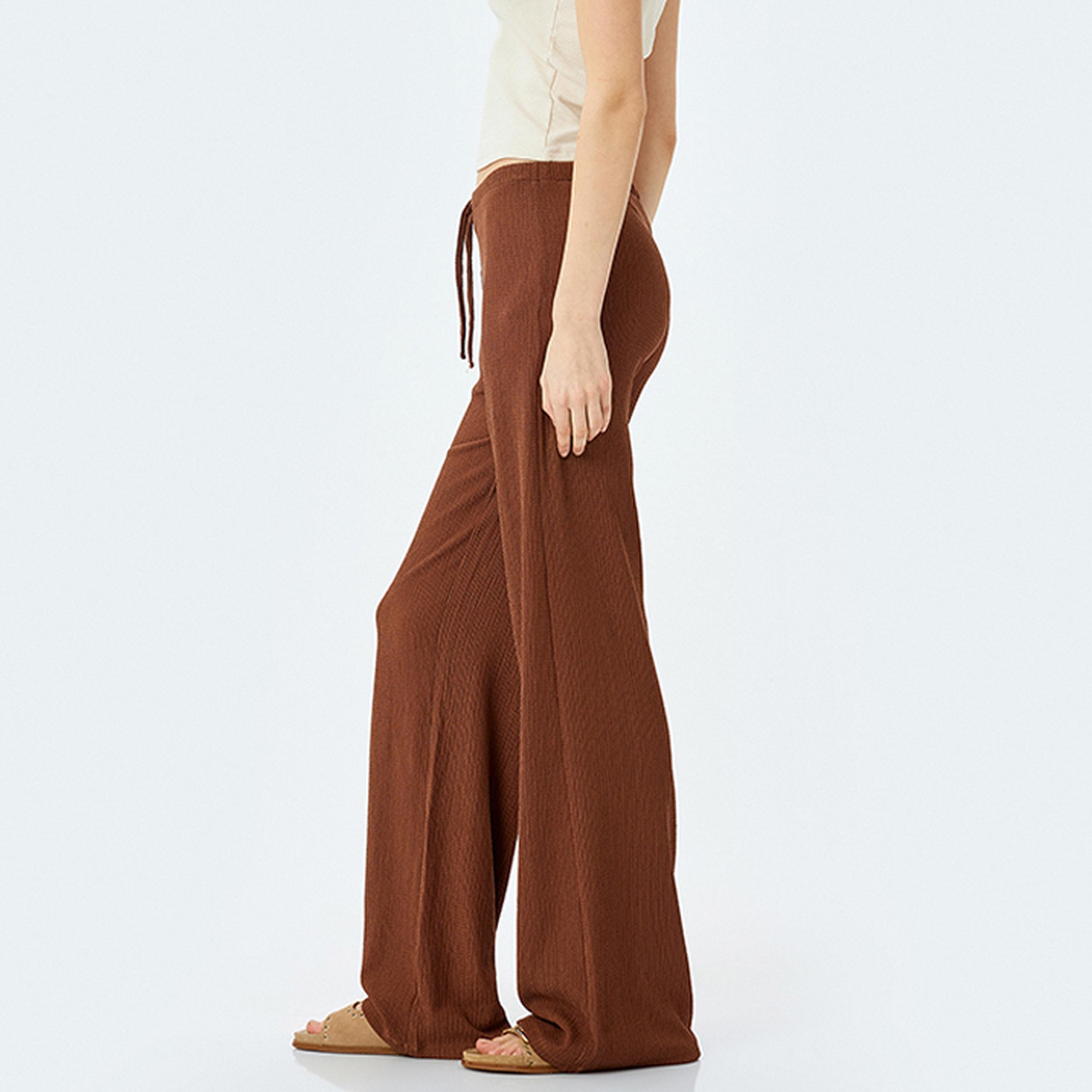 KOTON Textured Drawstring Bootcut Women's Trousers-women-clothing-bottoms-trousers-image-4