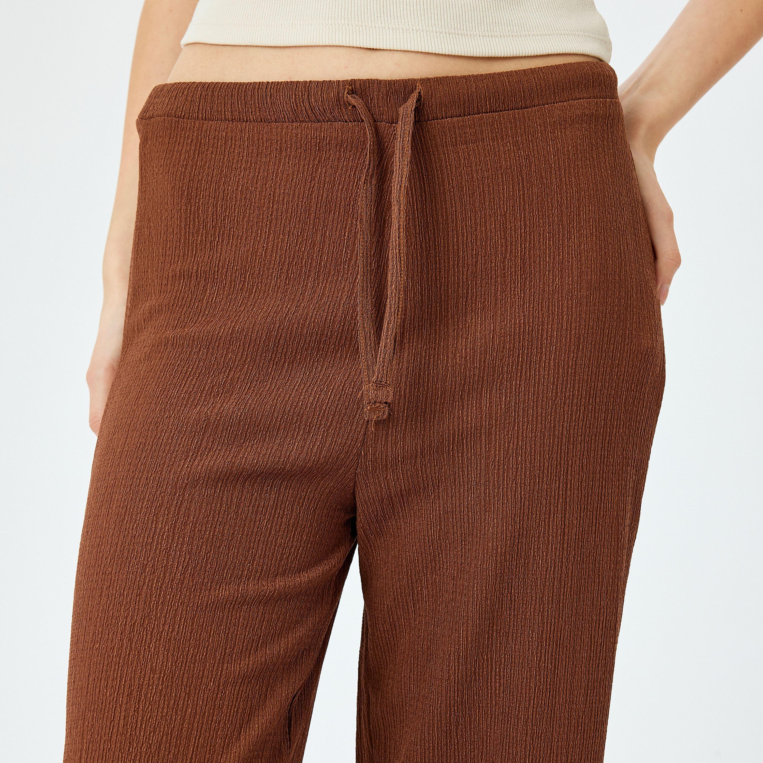 KOTON Textured Drawstring Bootcut Women's Trousers-women-clothing-bottoms-trousers-image-5