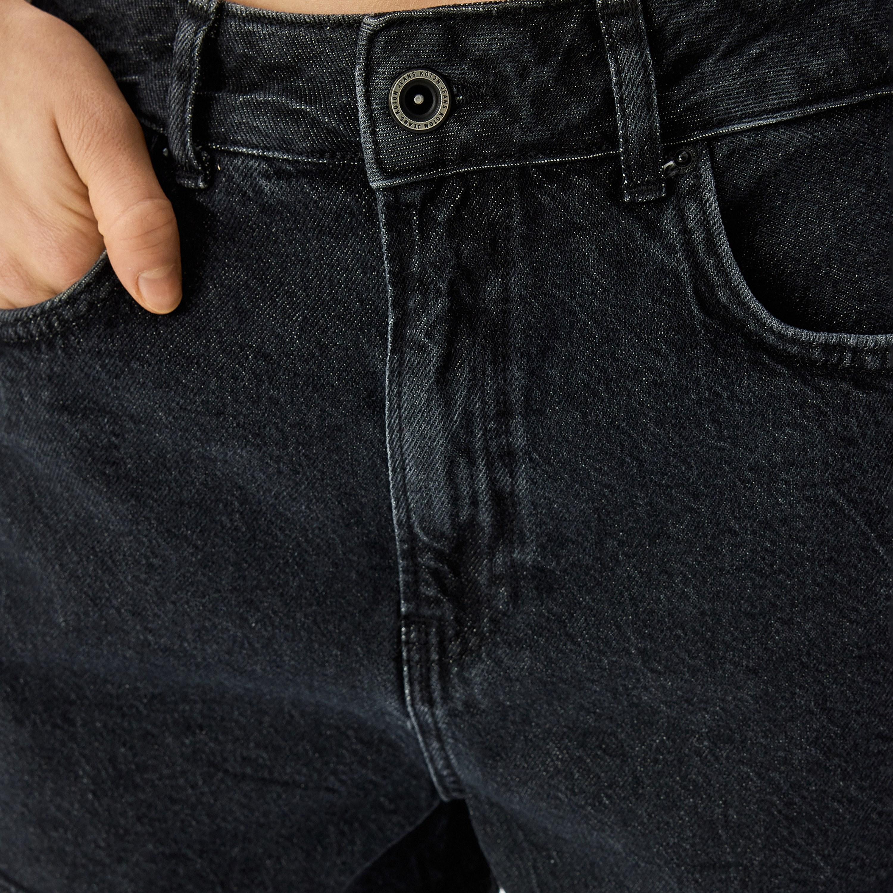 Koton Black Plain Button Women's Denim Shorts-women-clothing-bottoms-shorts-image-4