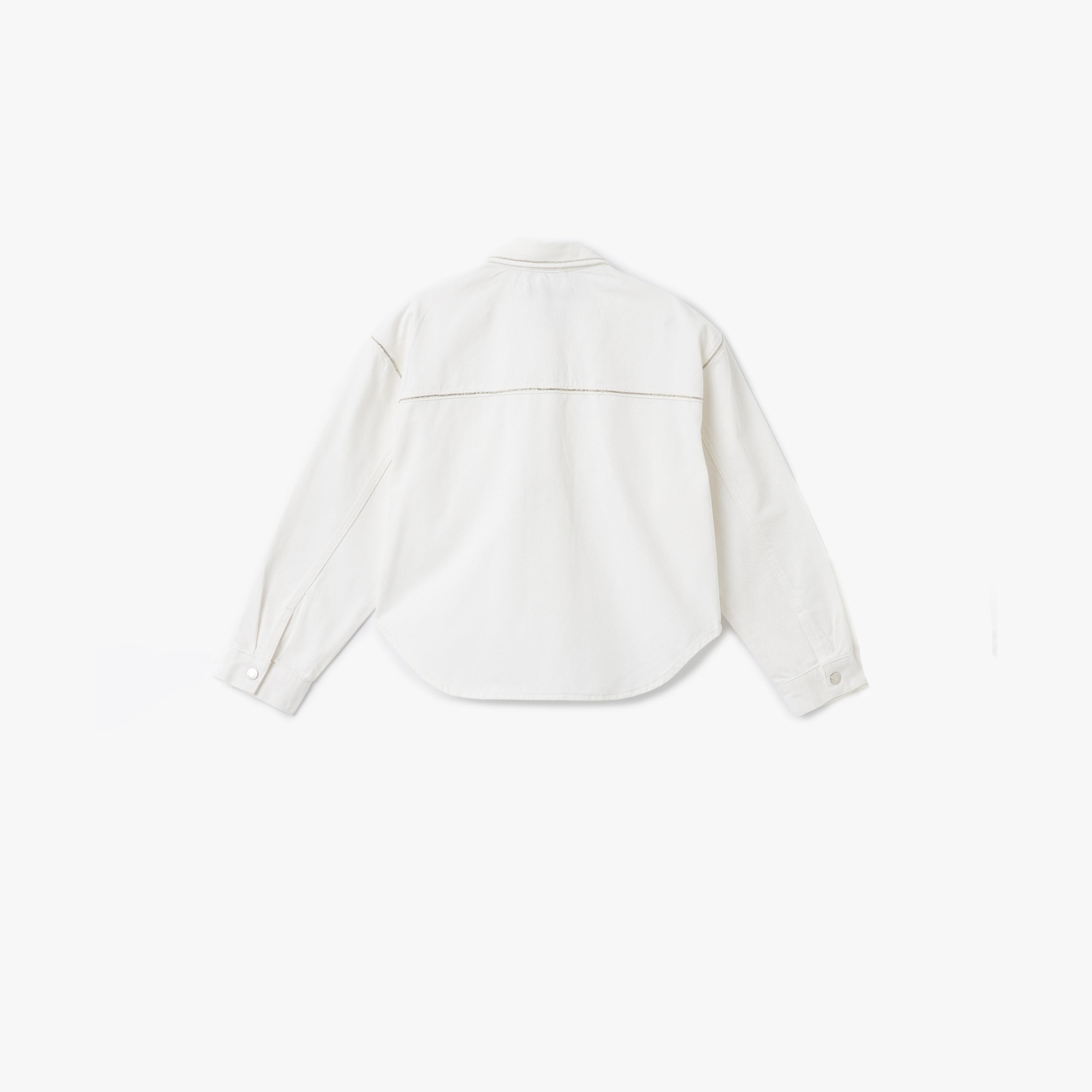 Koton White Rhinestone Detailed Spread Collar Long Sleeves Women's Denim Jacket-women-winterwear-coatsandjackets-jackets-image-5
