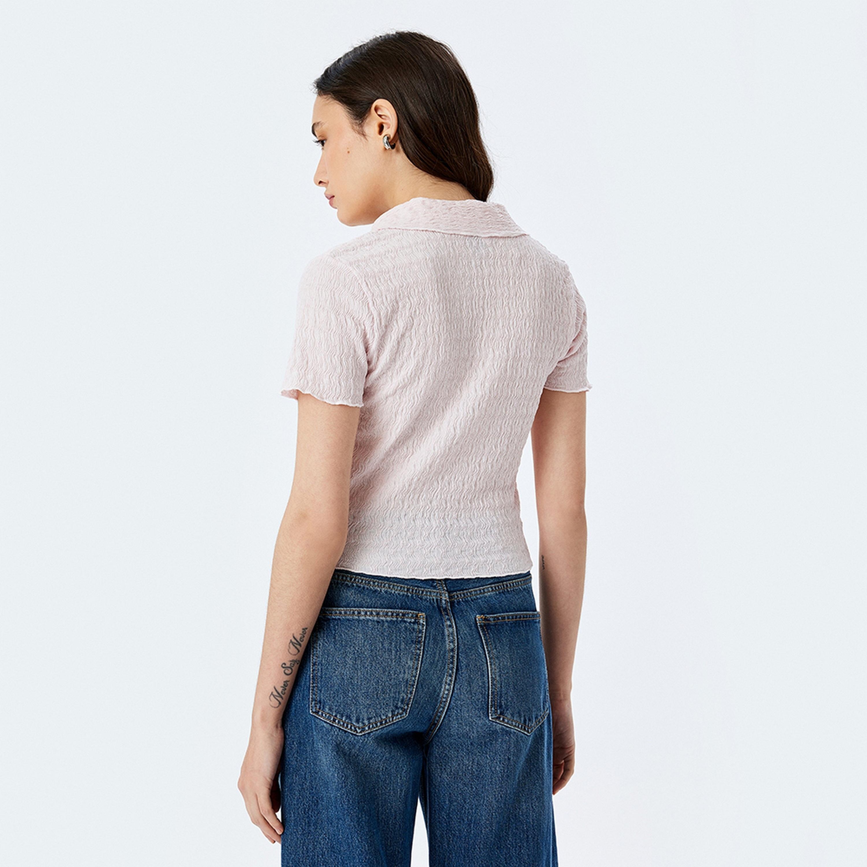 قميص نسائي بأكمام قصيرة وياقة وتصميم محكم من كوتون.-women-clothing-shirtsandblouses-shirts-image-3