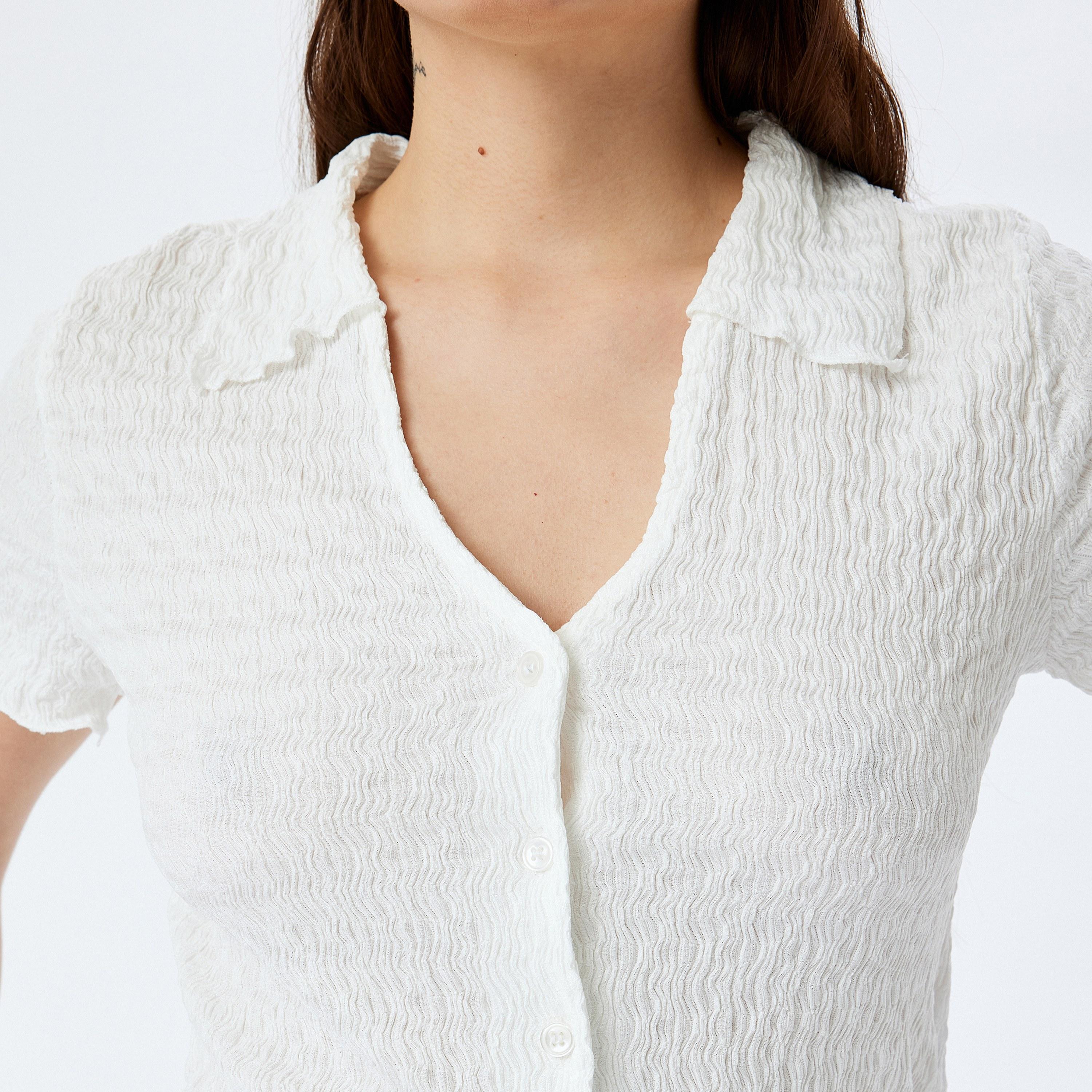 KOTON Textured Collared Short Sleeves Women's Shirt-women-clothing-shirtsandblouses-shirts-image-5