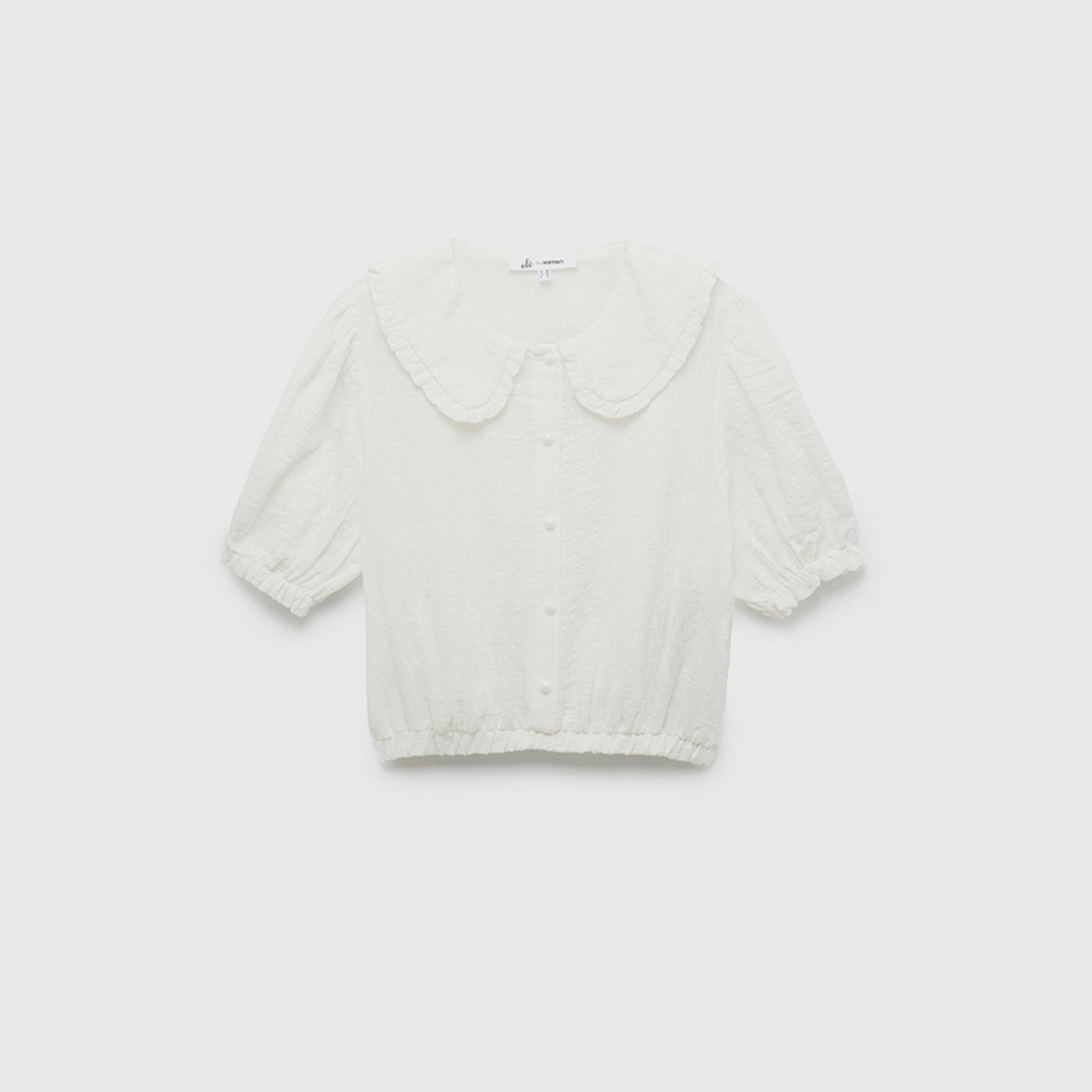توب نسائي بأكمام بف وياقة بيتر بان باللون الأبيض من كوتون.-women-clothing-shirtsandblouses-blouses-image-4