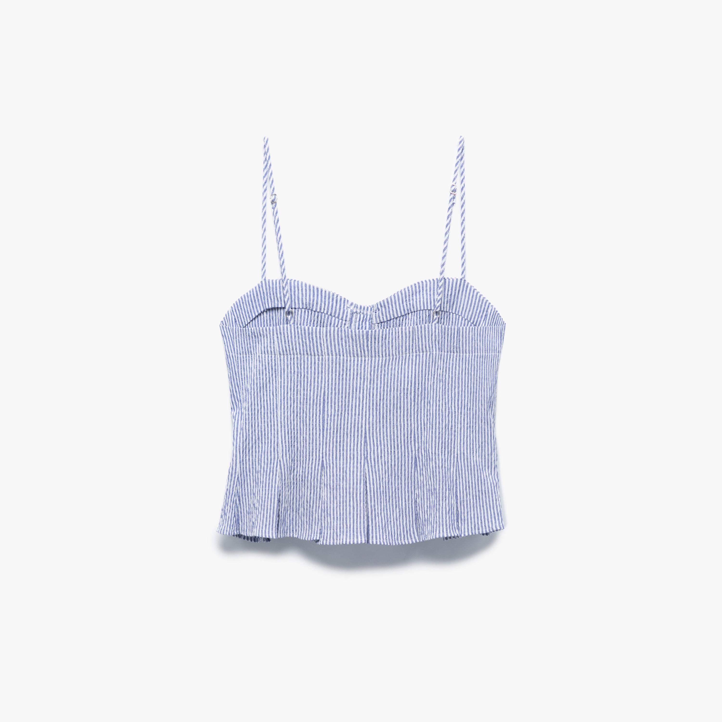KOTON Blue Striped Cotton Sweetheart Neck Women's Top-women-clothing-shirtsandblouses-blouses-image-5