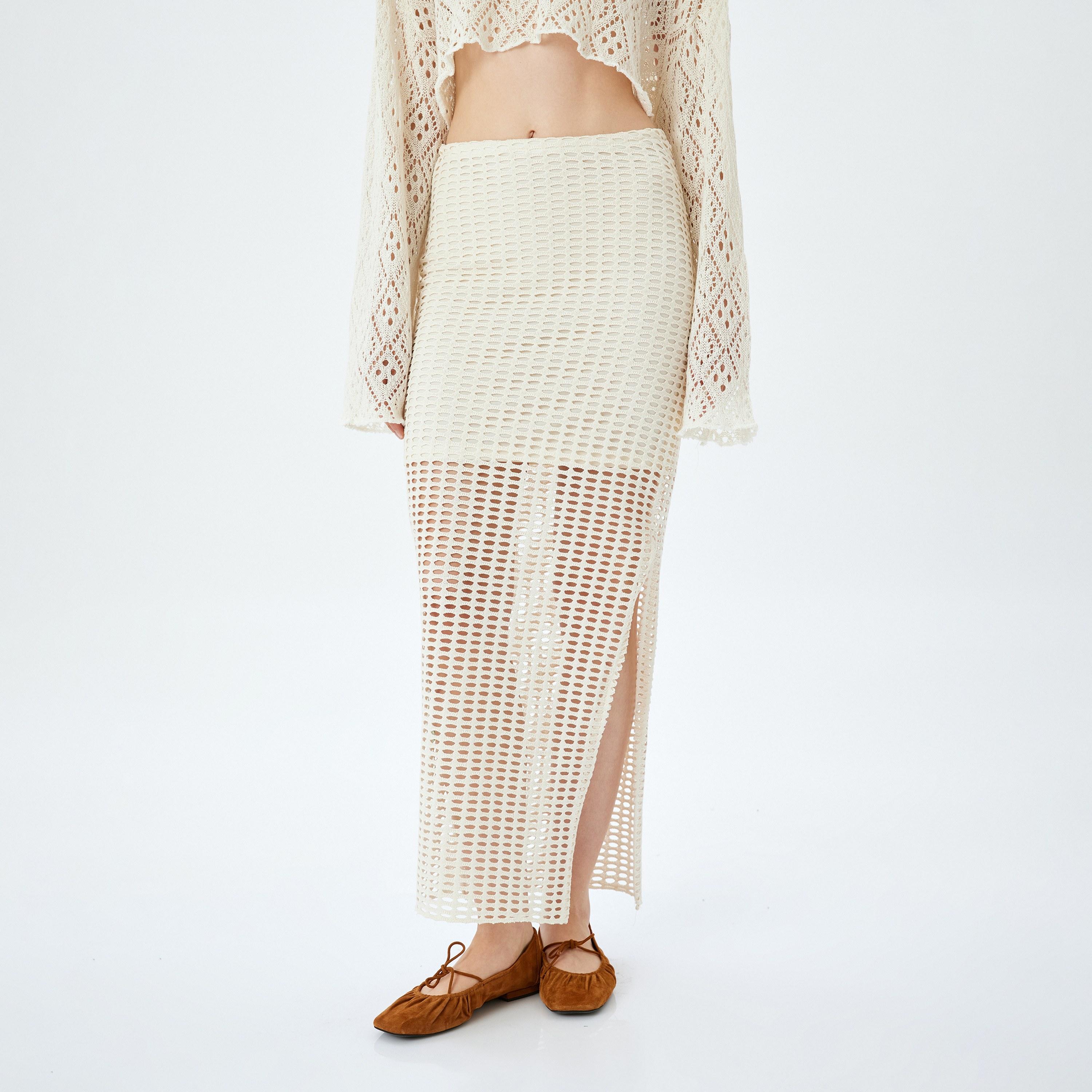 Koton Beige Crochet Women's Slit Maxi Skirt-women-clothing-bottoms-skirts-image-1