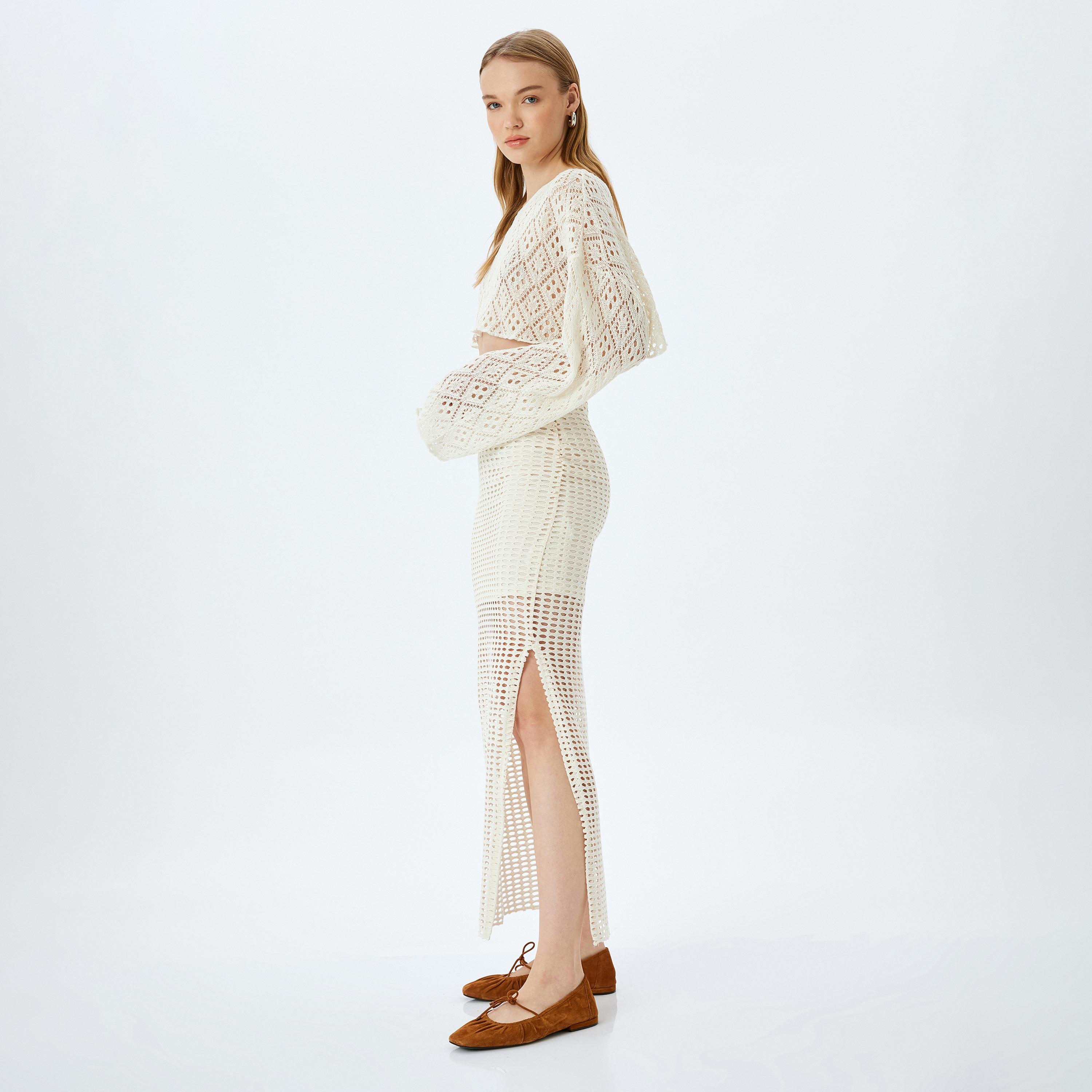 Koton Beige Crochet Women's Slit Maxi Skirt-women-clothing-bottoms-skirts-image-2