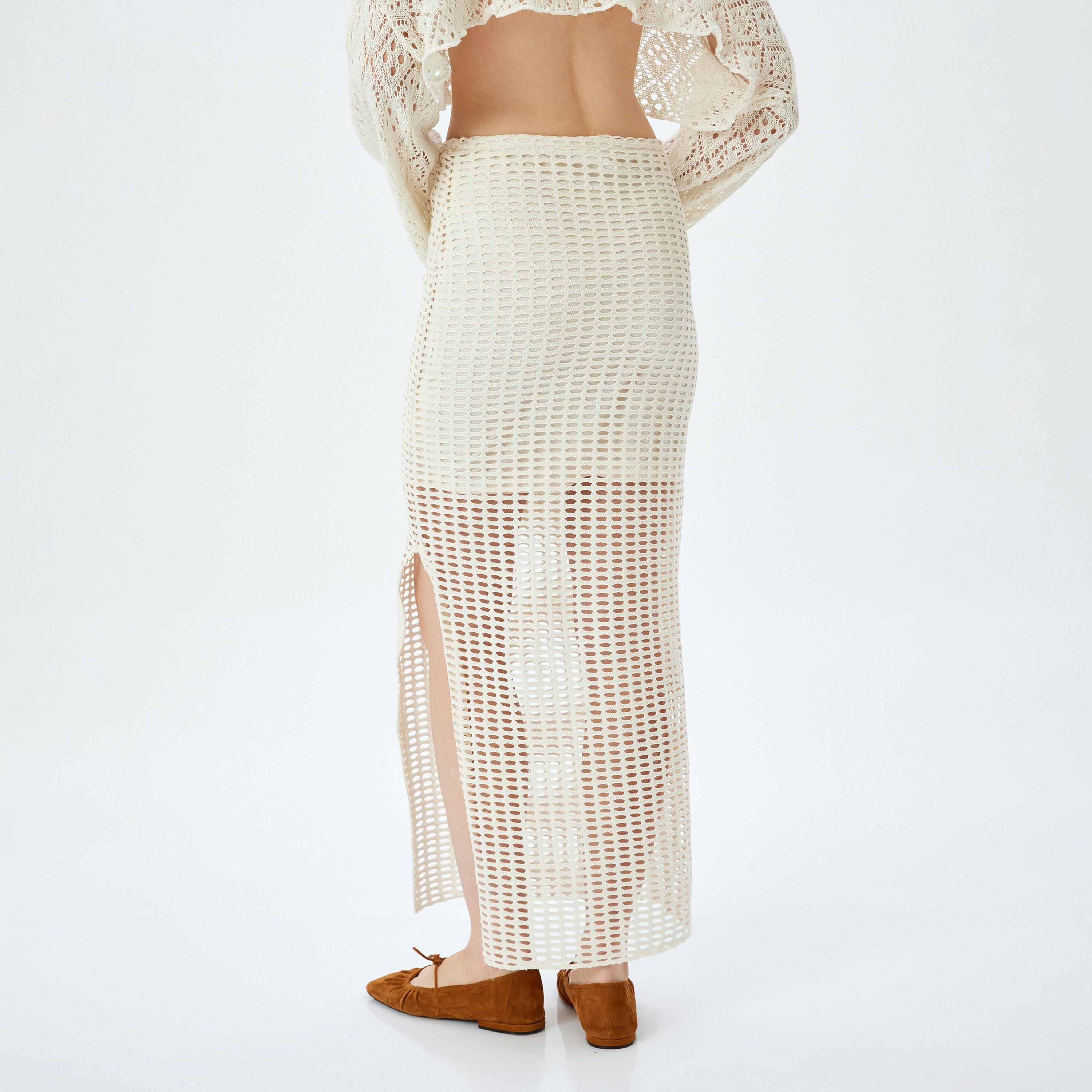 Koton Beige Crochet Women's Slit Maxi Skirt-women-clothing-bottoms-skirts-image-3