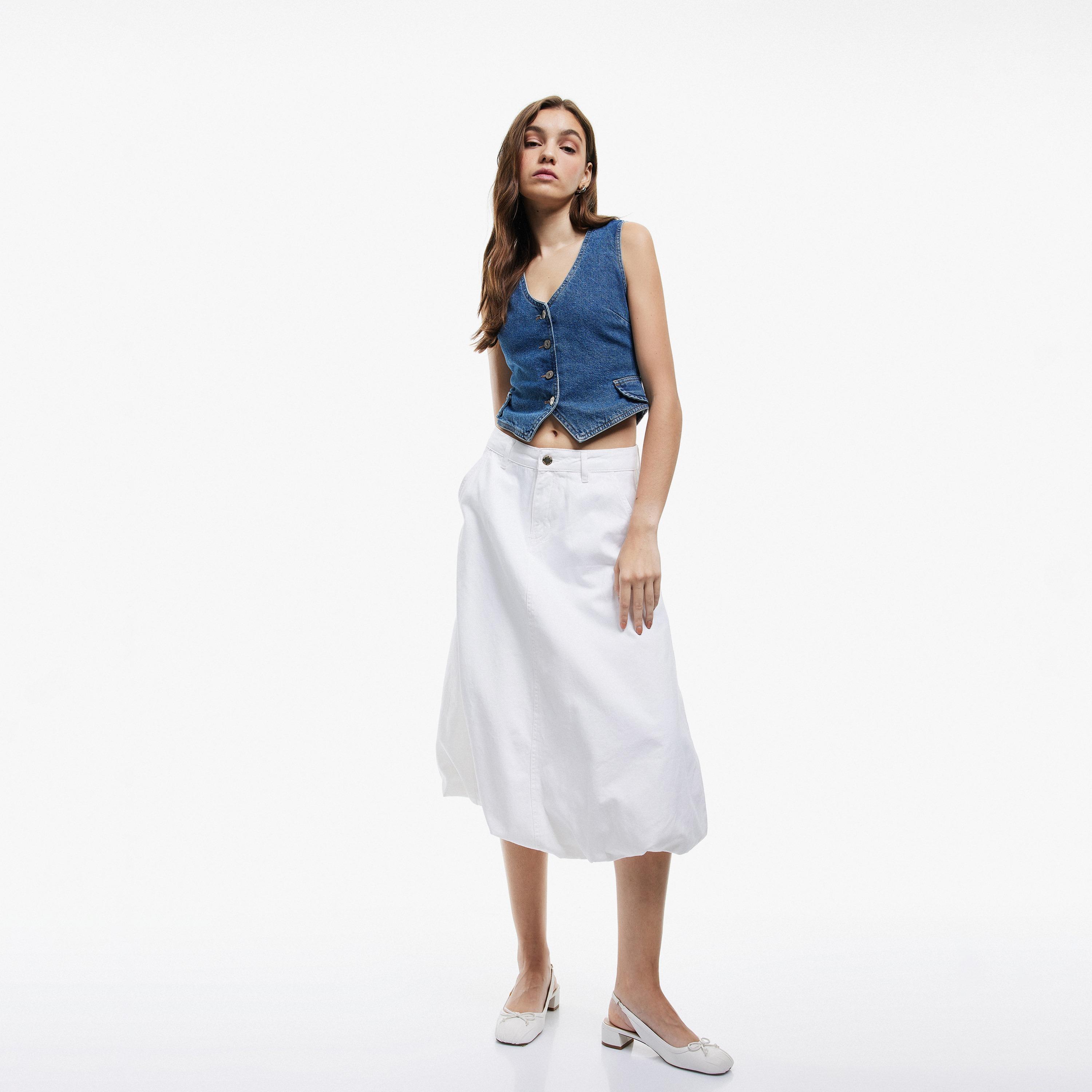 KOTON White Cotton Bubble Women's Skirt-women-clothing-bottoms-skirts-image-2