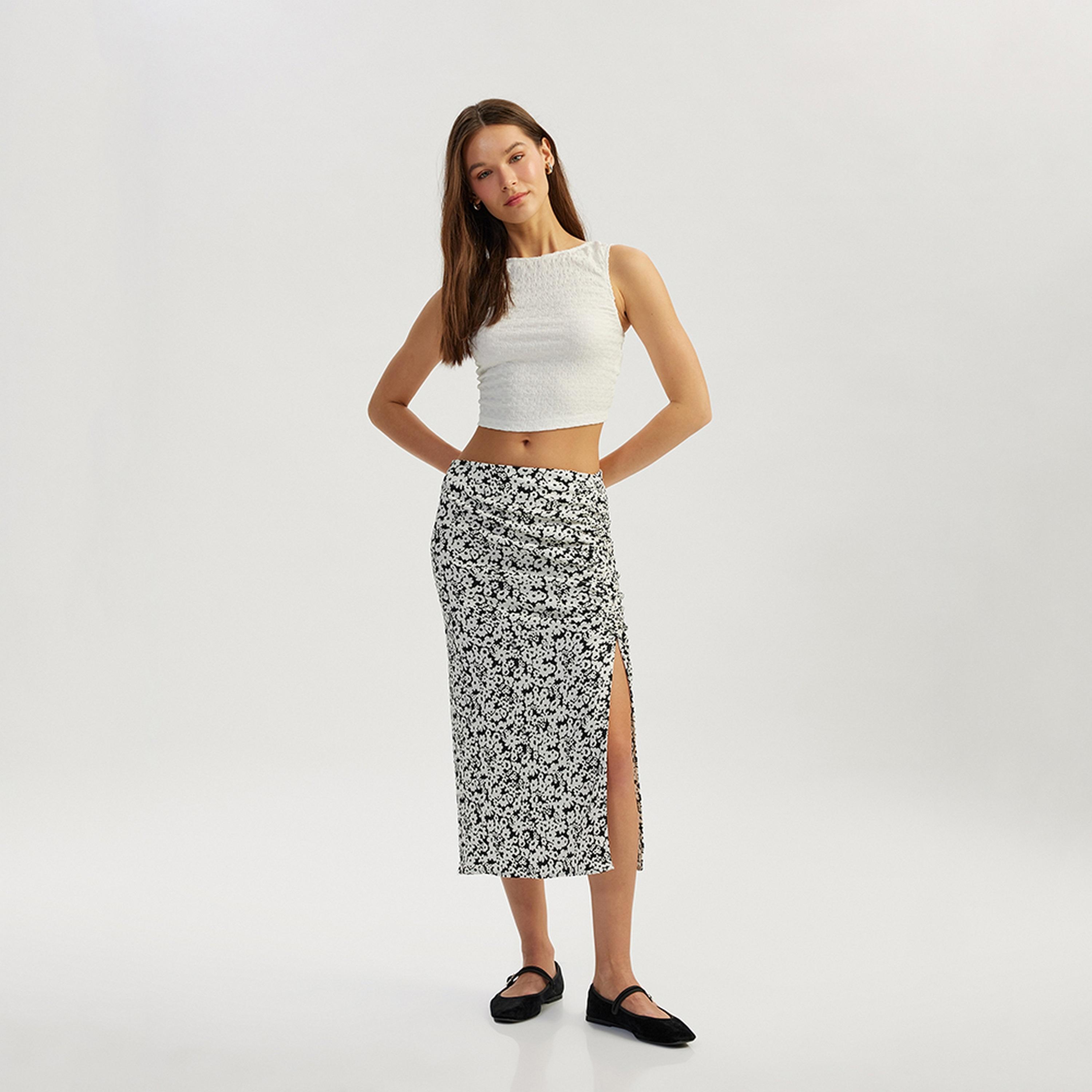 KOTON Printed Slit Women's Midi Skirt-women-clothing-bottoms-skirts-image-2