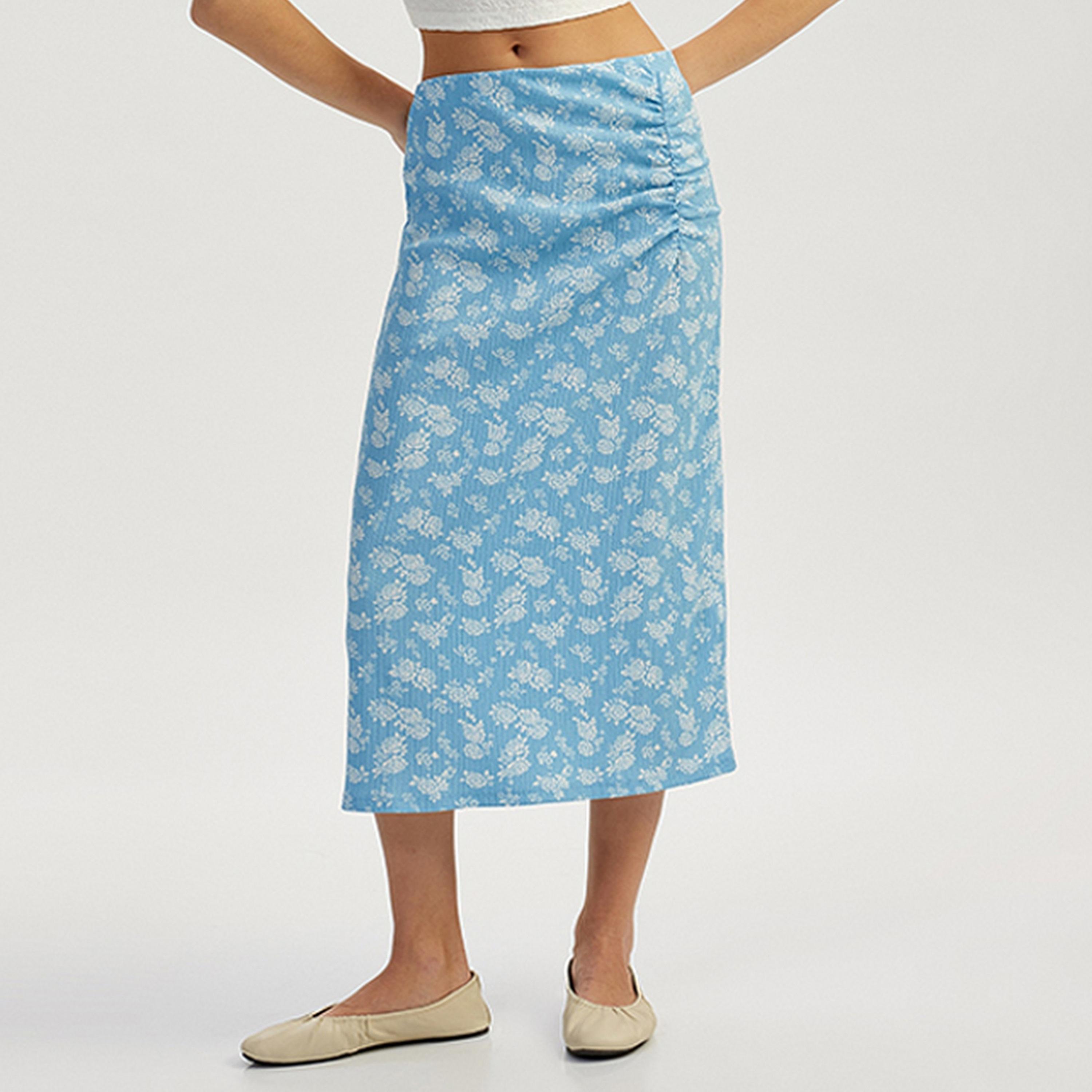 تنورة ميدي نسائية مستقيمة بطبعة زهور من كوتون.-women-clothing-bottoms-skirts-image-1