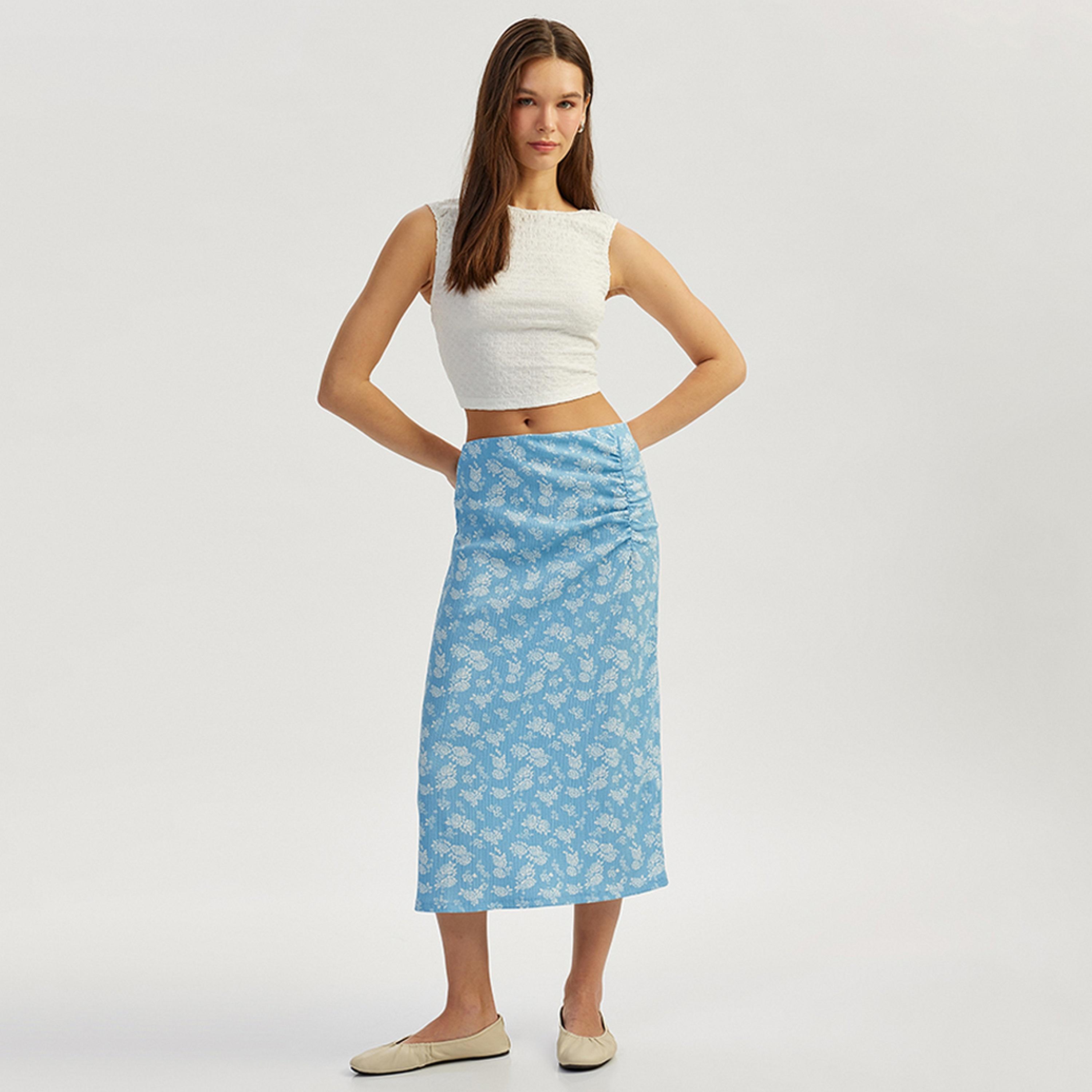 تنورة ميدي نسائية مستقيمة بطبعة زهور من كوتون.-women-clothing-bottoms-skirts-image-2