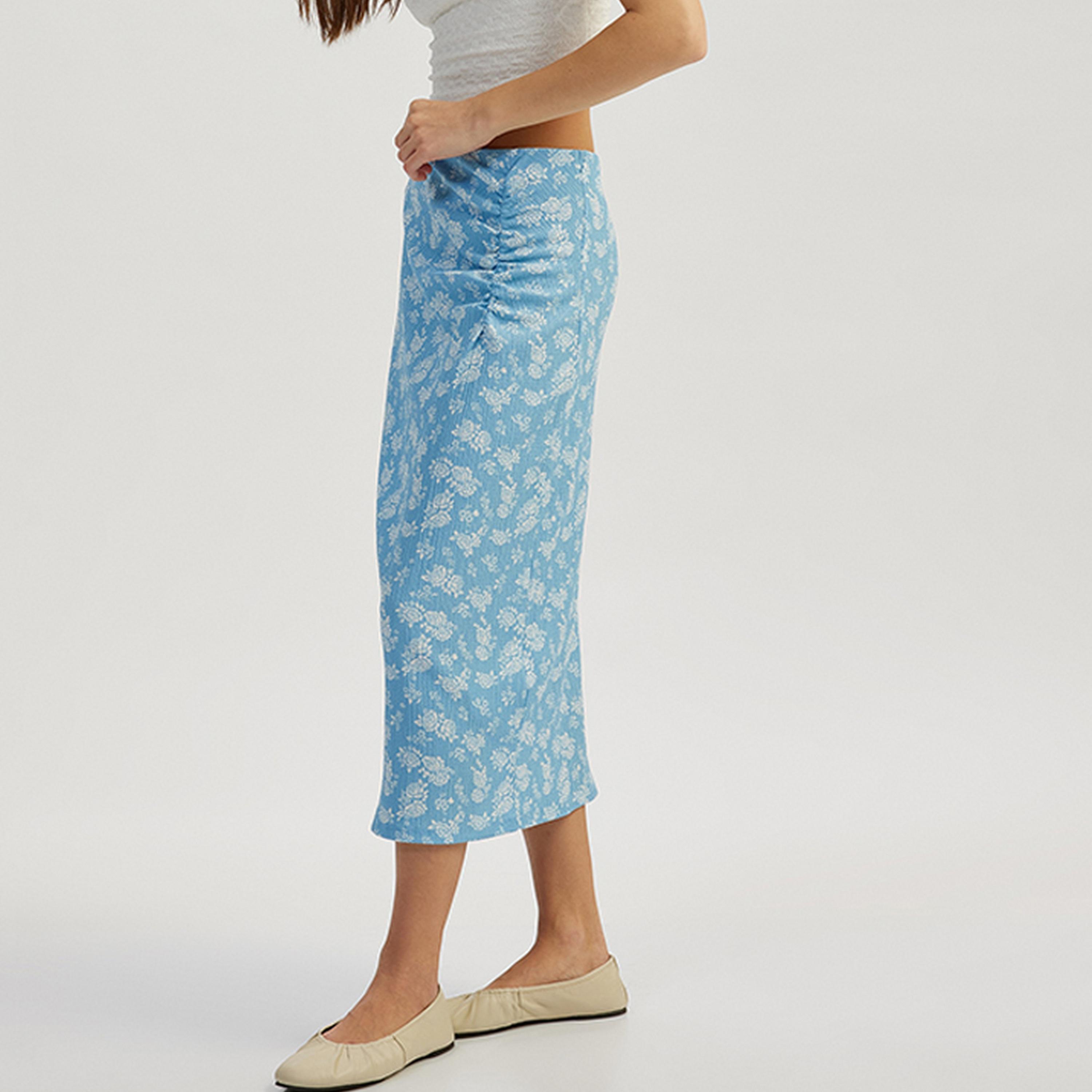 تنورة ميدي نسائية مستقيمة بطبعة زهور من كوتون.-women-clothing-bottoms-skirts-image-3