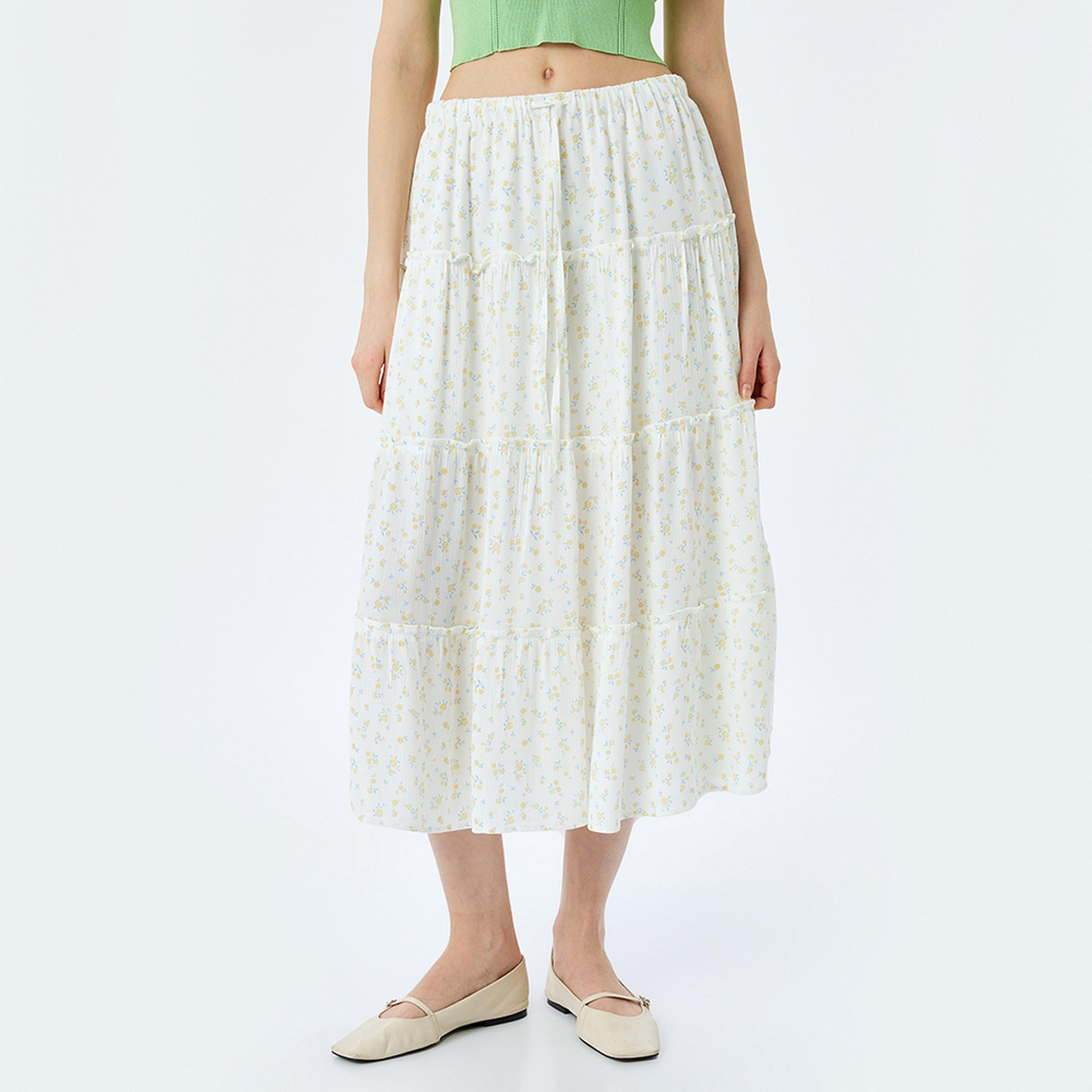 KOTON Floral Print Tiered A-Line Women's Midi Skirt-women-clothing-bottoms-skirts-image-1