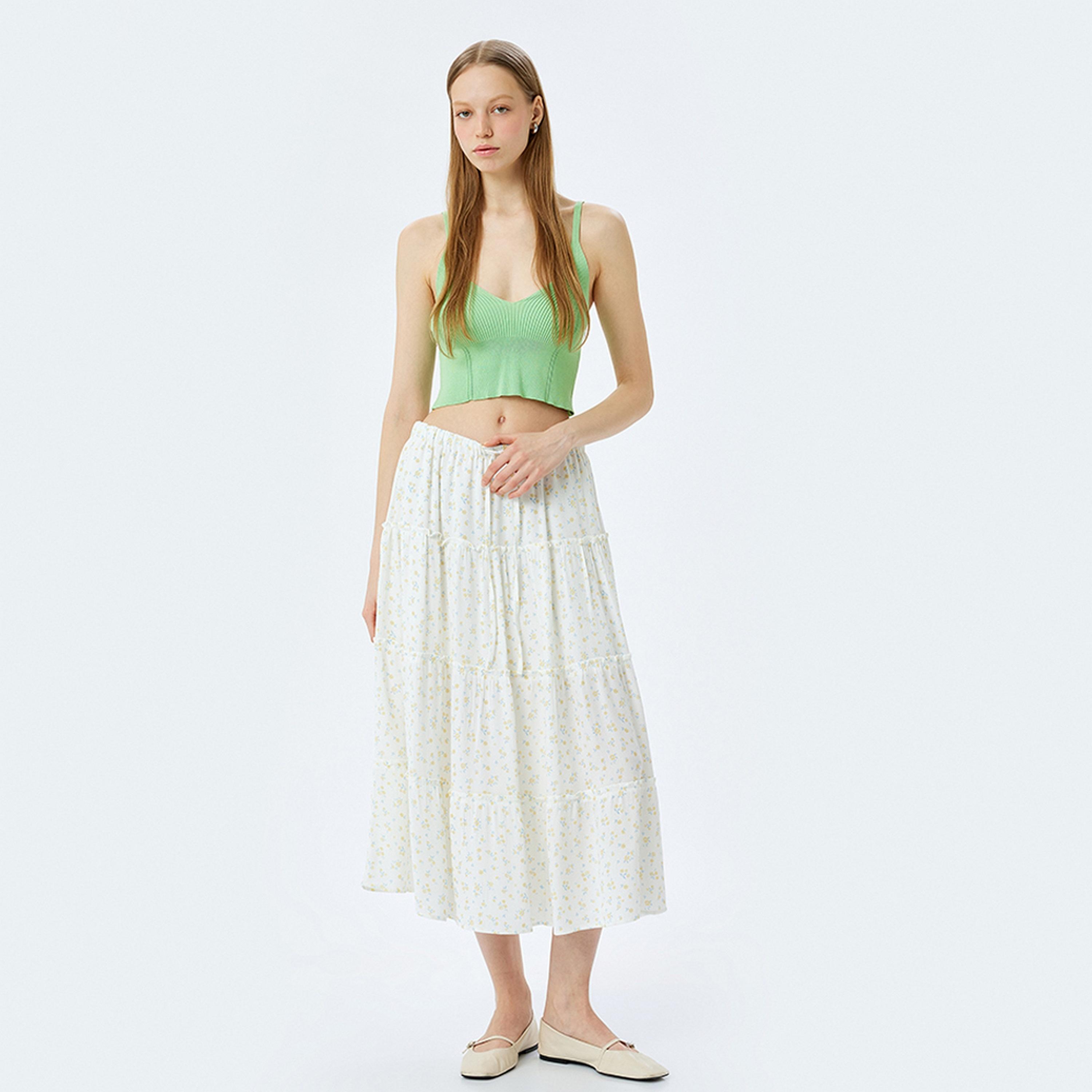 KOTON Floral Print Tiered A-Line Women's Midi Skirt-women-clothing-bottoms-skirts-image-2