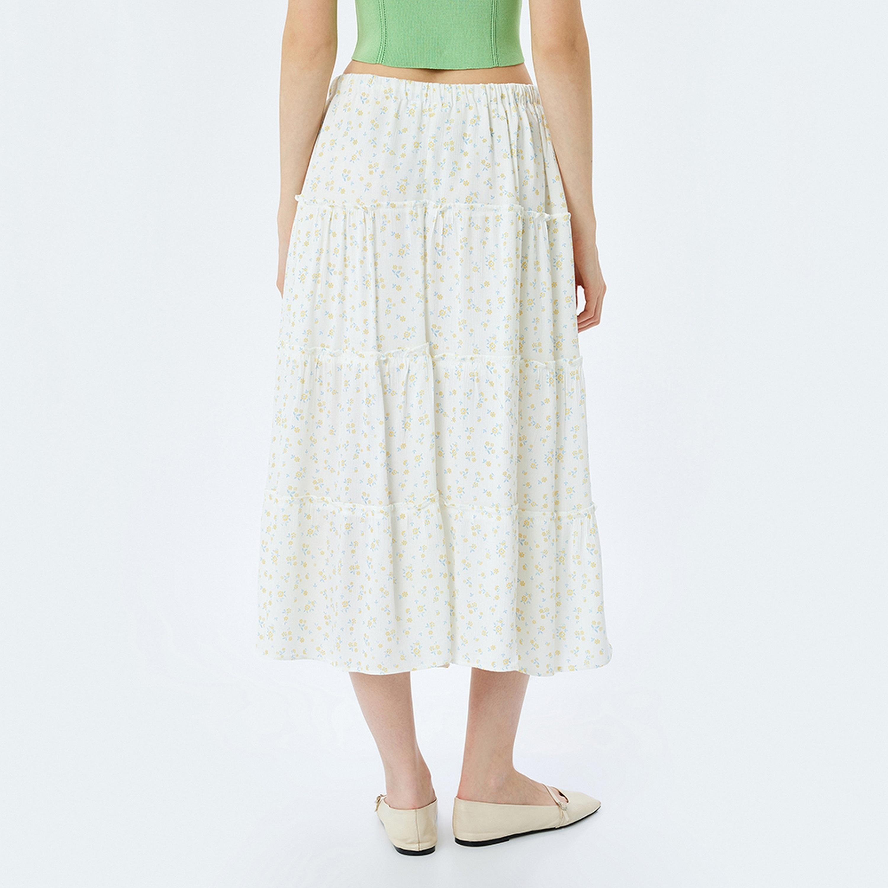 KOTON Floral Print Tiered A-Line Women's Midi Skirt-women-clothing-bottoms-skirts-image-3