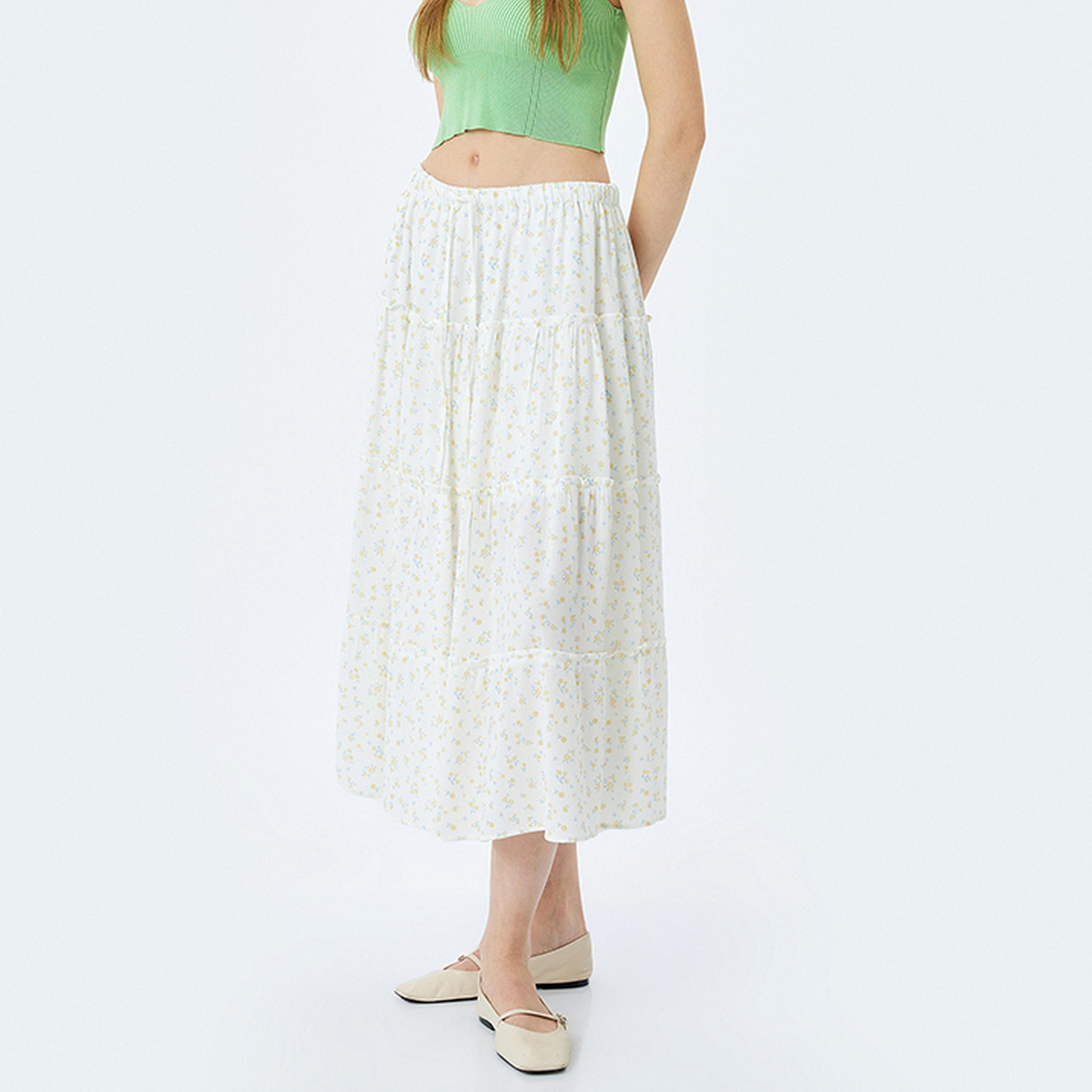 KOTON Floral Print Tiered A-Line Women's Midi Skirt-women-clothing-bottoms-skirts-image-4