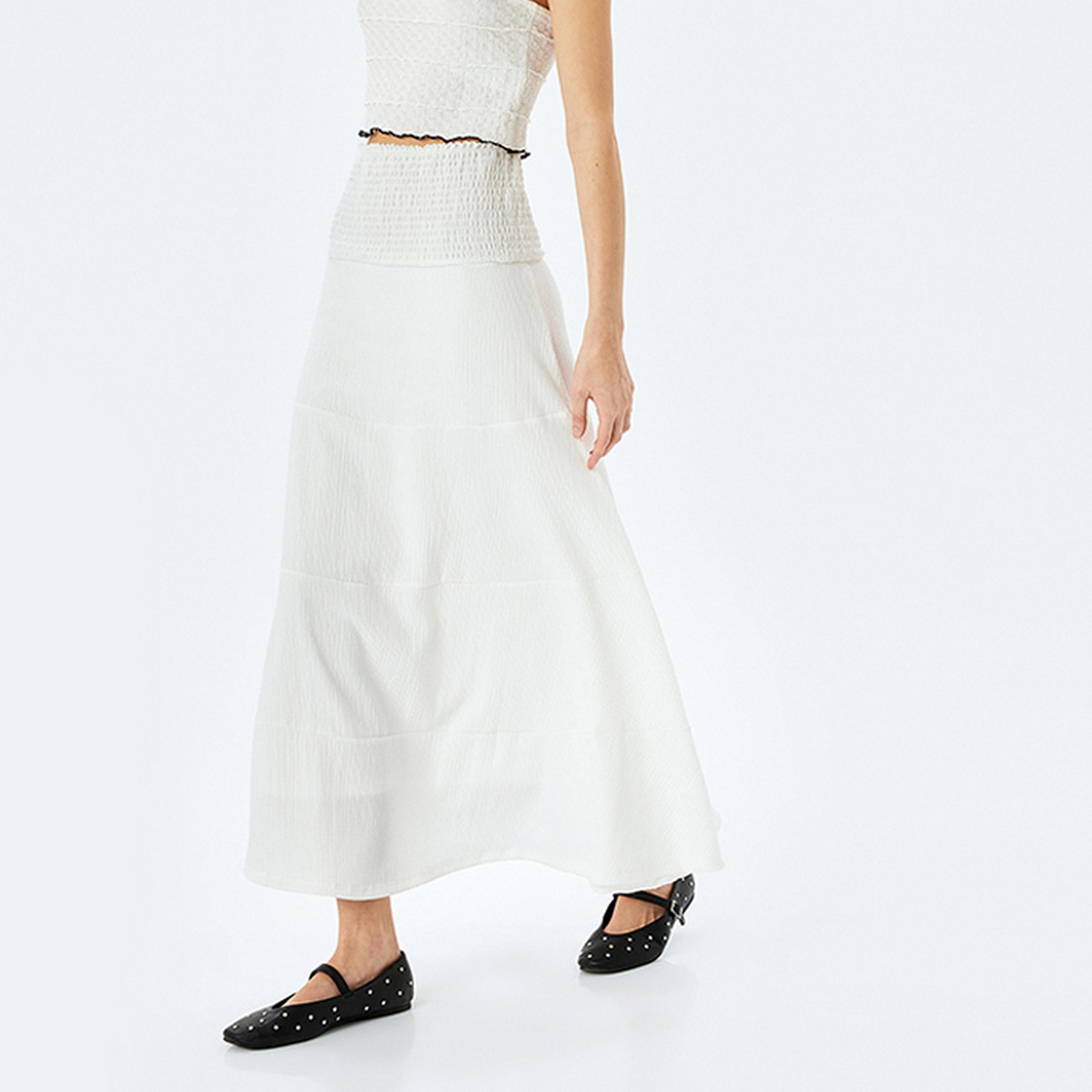 تنورة ماكسي نسائية بقصة ايه-لاين بطبقات ومزمومة من كوتون.-women-clothing-bottoms-skirts-image-1