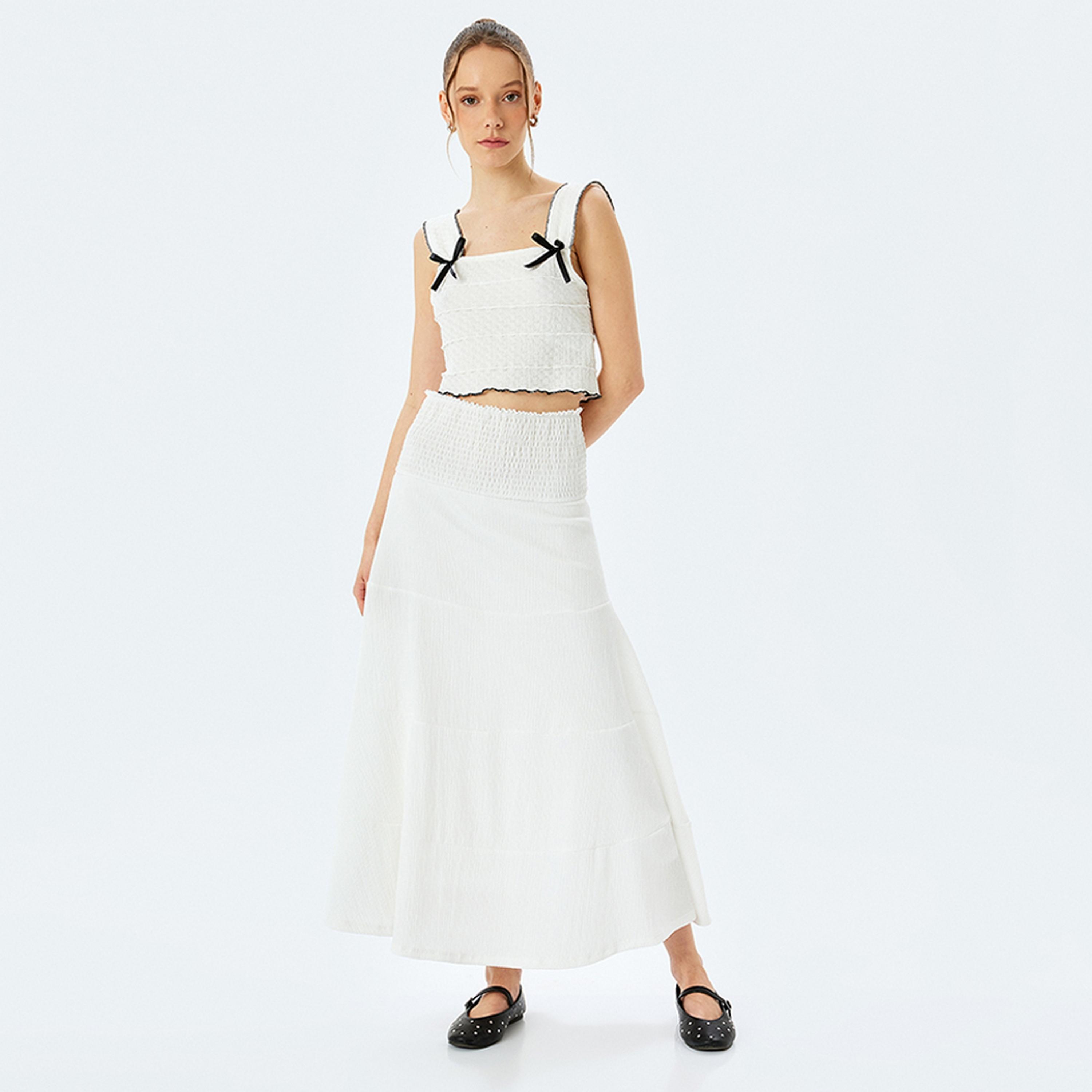 تنورة ماكسي نسائية بقصة ايه-لاين بطبقات ومزمومة من كوتون.-women-clothing-bottoms-skirts-image-2