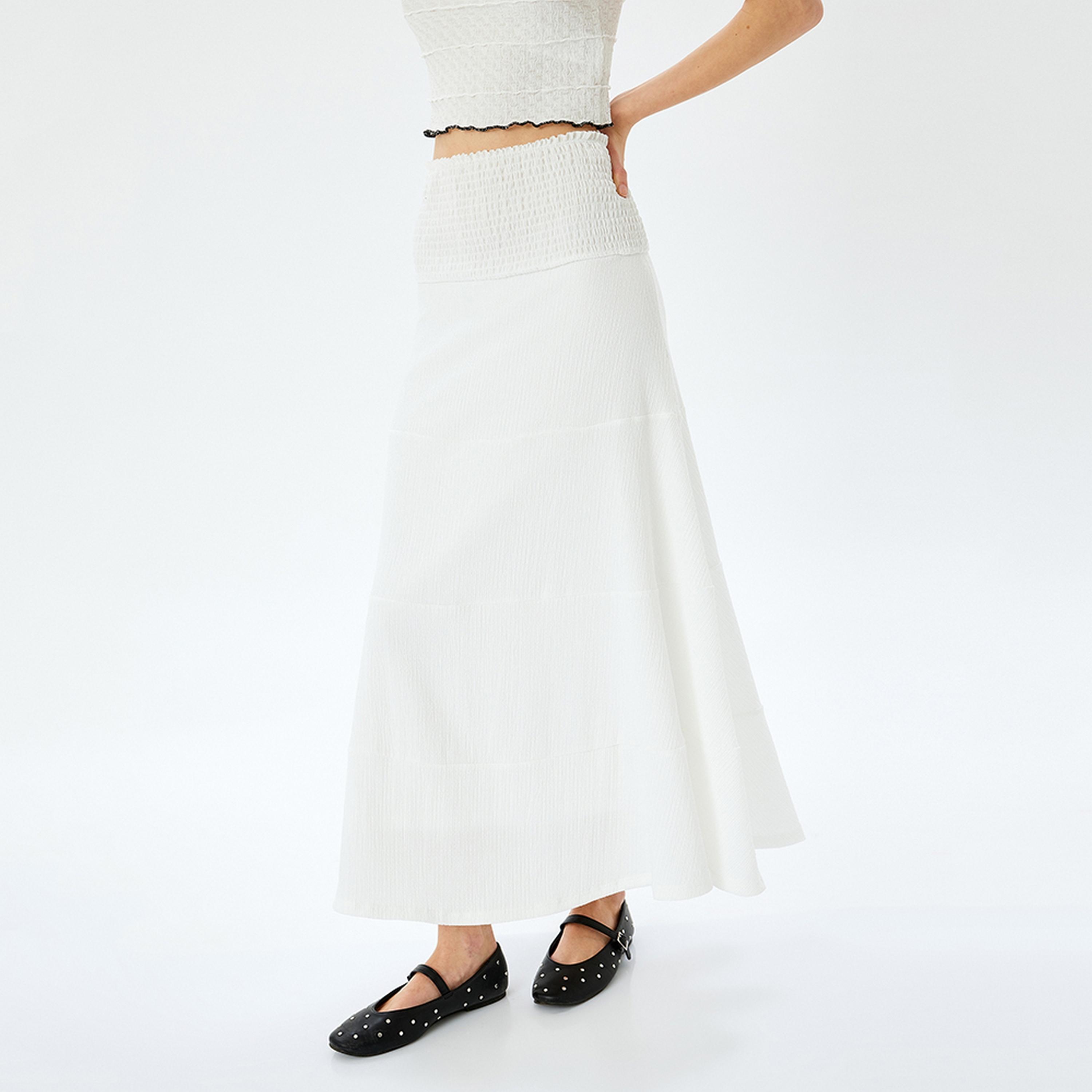 تنورة ماكسي نسائية بقصة ايه-لاين بطبقات ومزمومة من كوتون.-women-clothing-bottoms-skirts-image-4