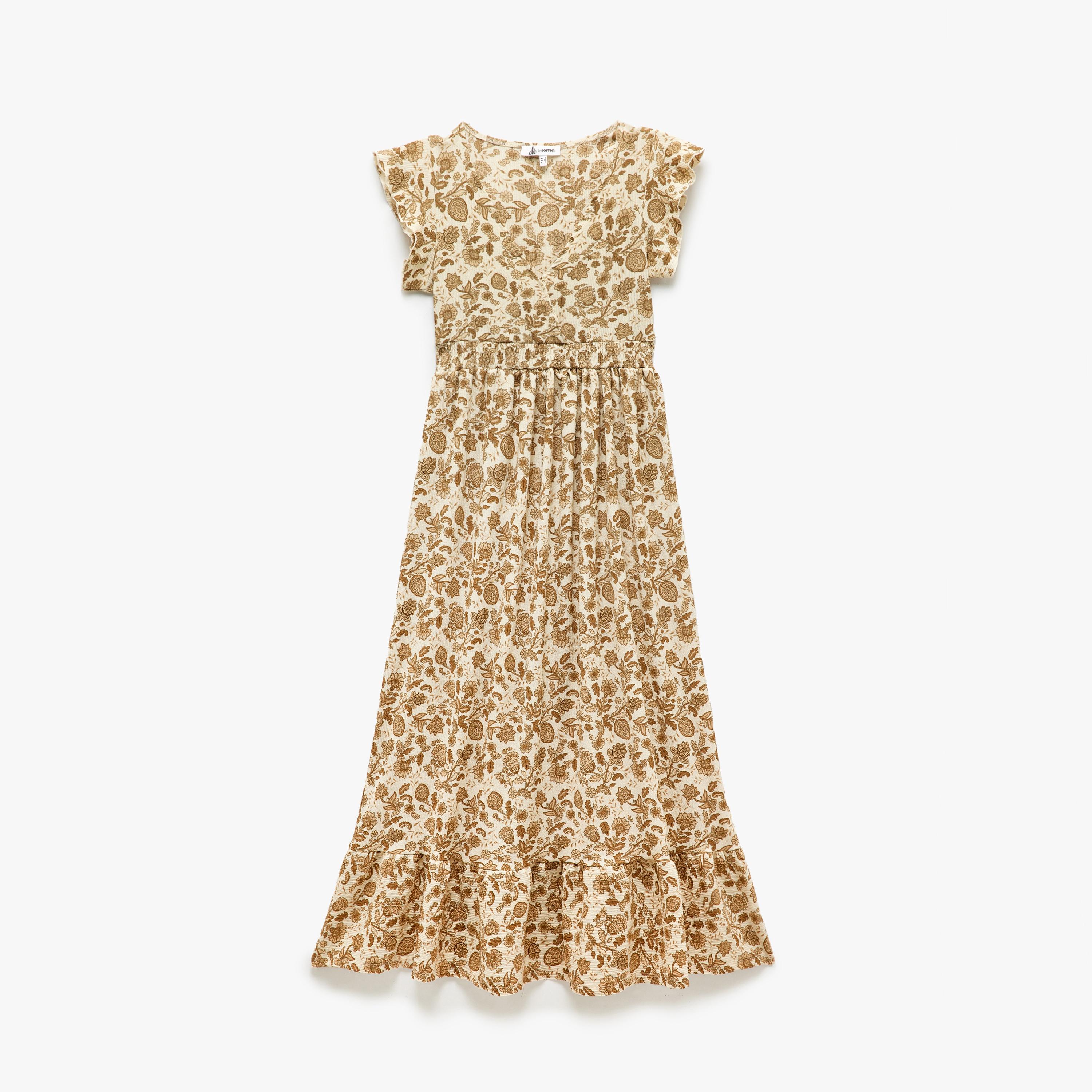 Koton Beige Floral Print Ruffle Sleeves Tiered Women's Maxi Dress-women-clothing-dresses-image-1