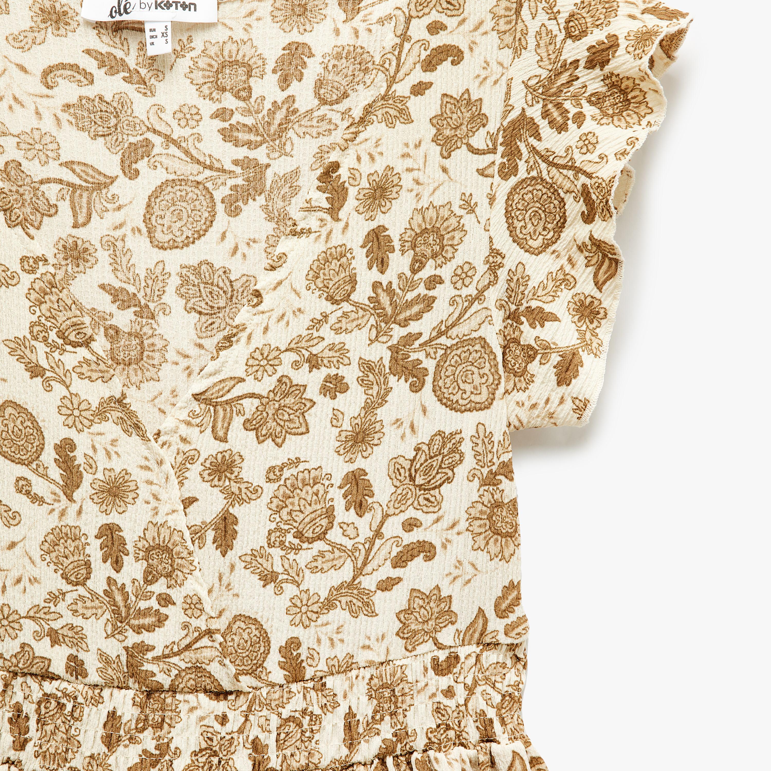 Koton Beige Floral Print Ruffle Sleeves Tiered Women's Maxi Dress-women-clothing-dresses-image-4