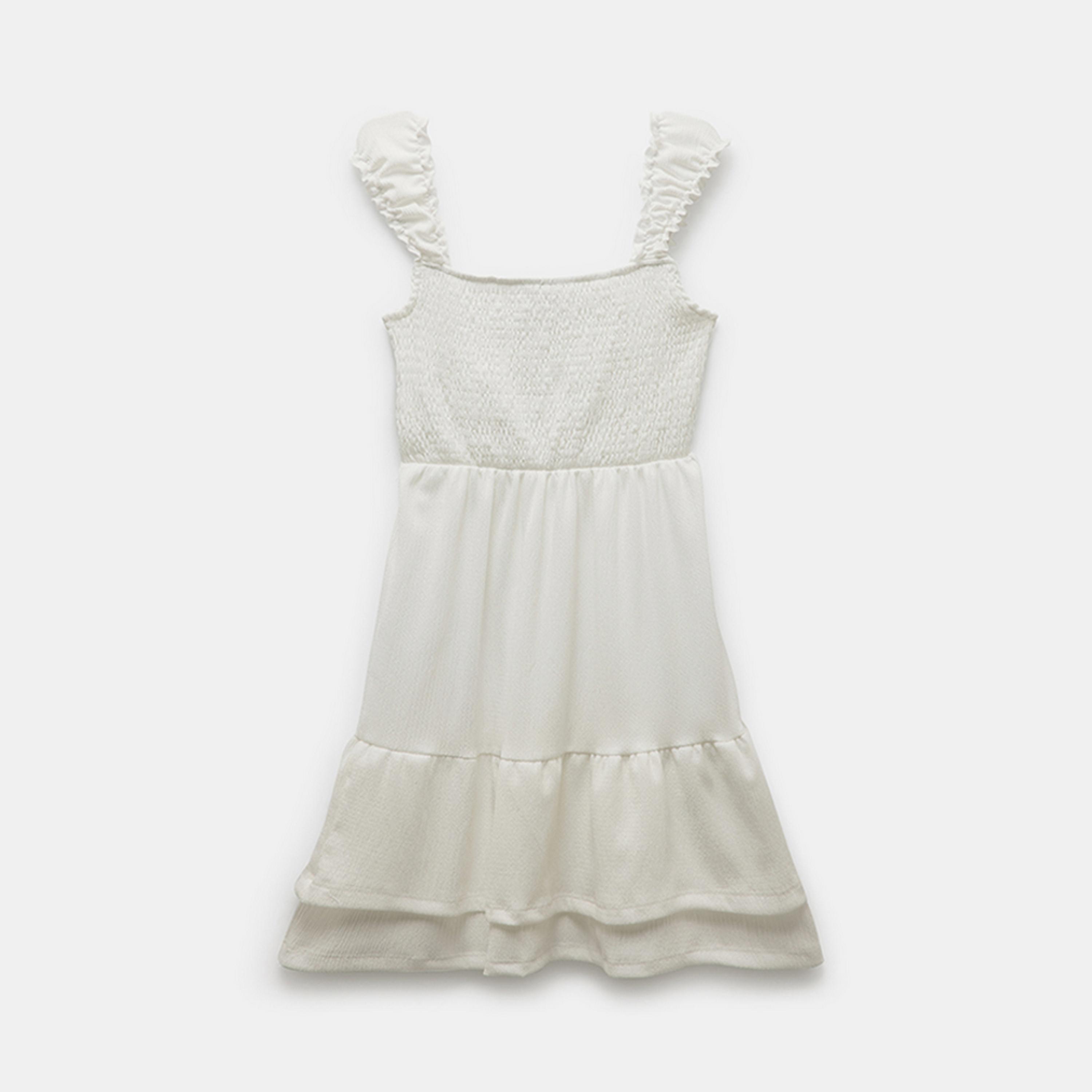 فستان ميني نسائي بياقة مربعة ومزموم باللون الأبيض من كوتون.-women-clothing-dresses-image-5