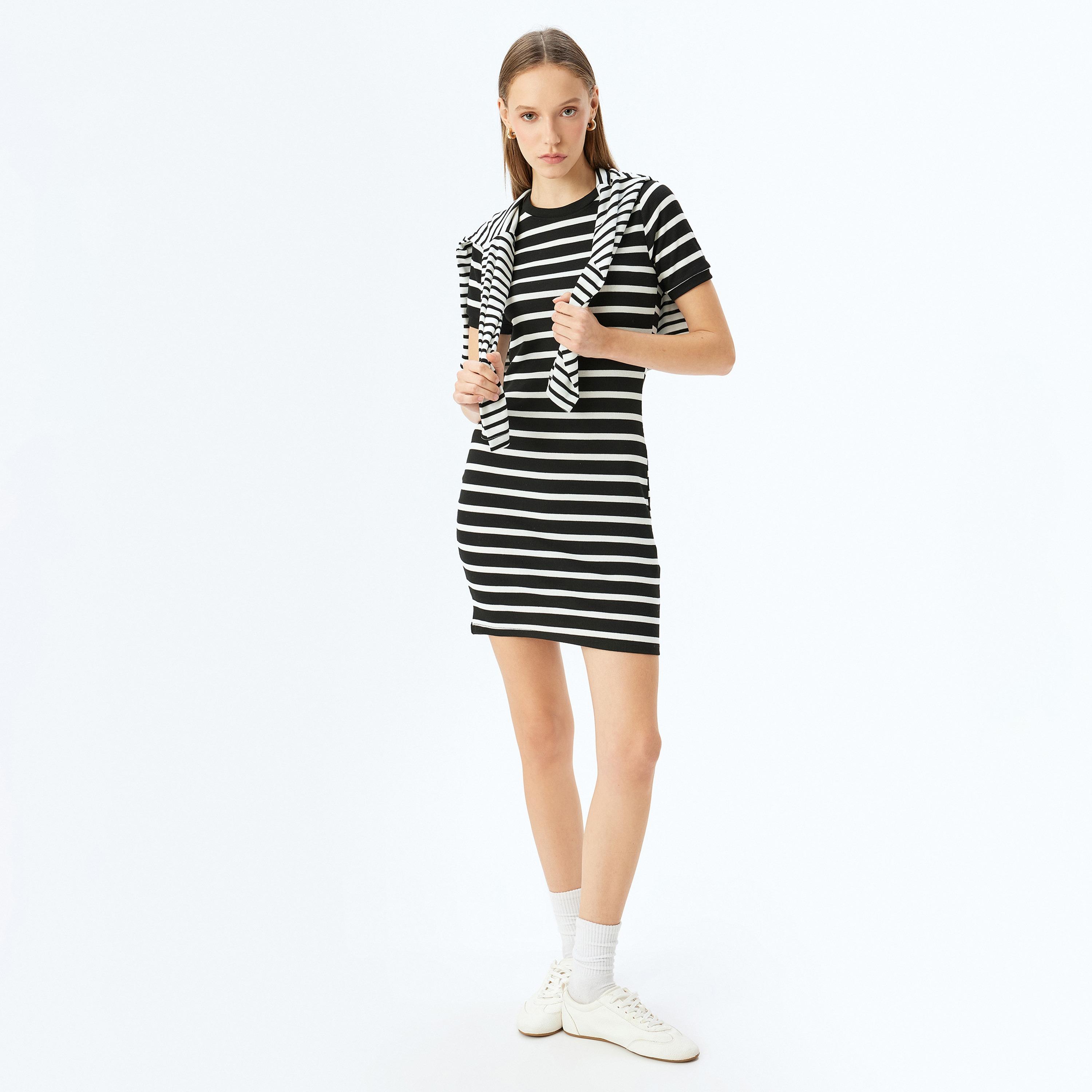 Koton Black Striped Bodycon Women's Mini Dress-women-clothing-dresses-image-1