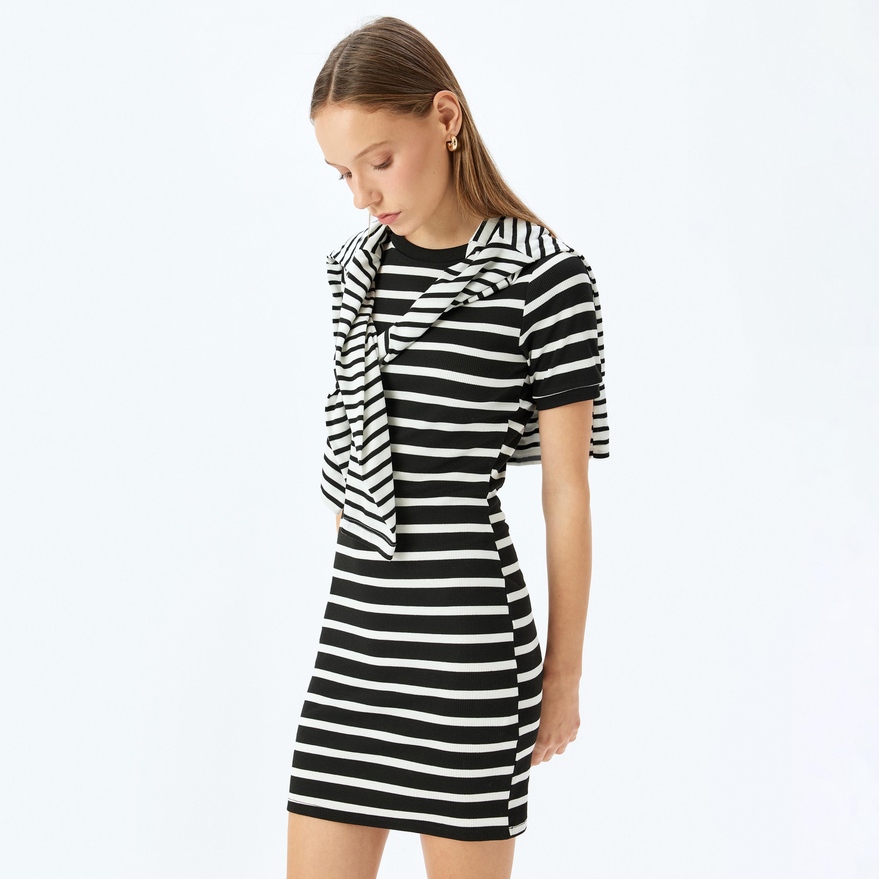 Koton Black Striped Bodycon Women's Mini Dress-women-clothing-dresses-image-2