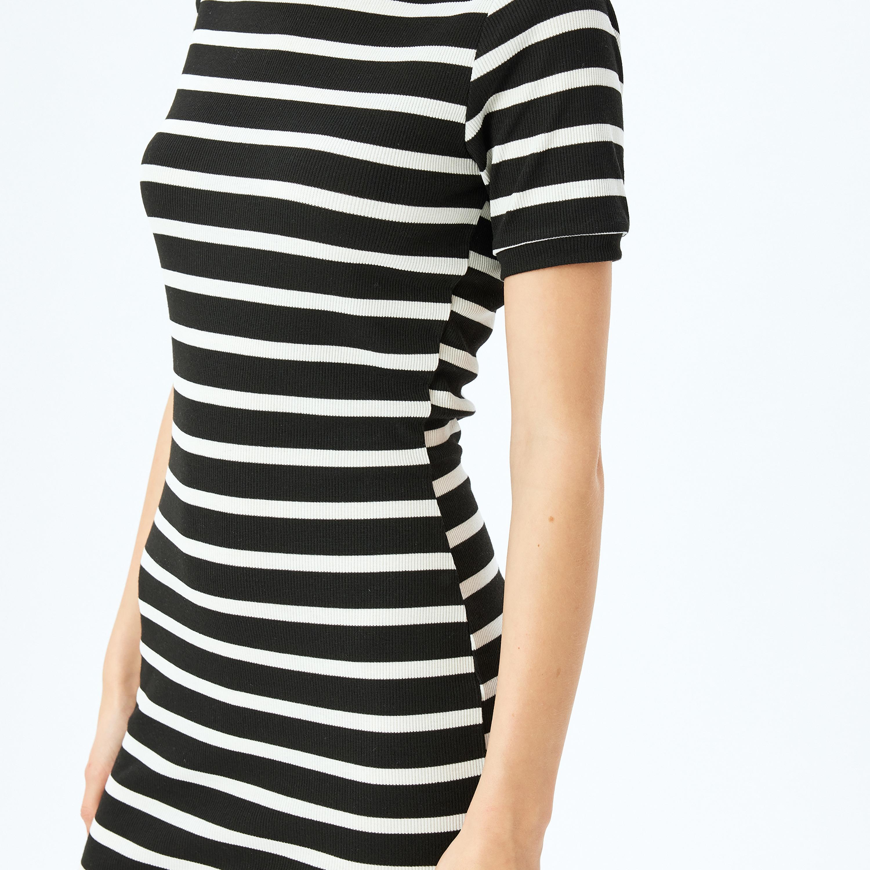 Koton Black Striped Bodycon Women's Mini Dress-women-clothing-dresses-image-4