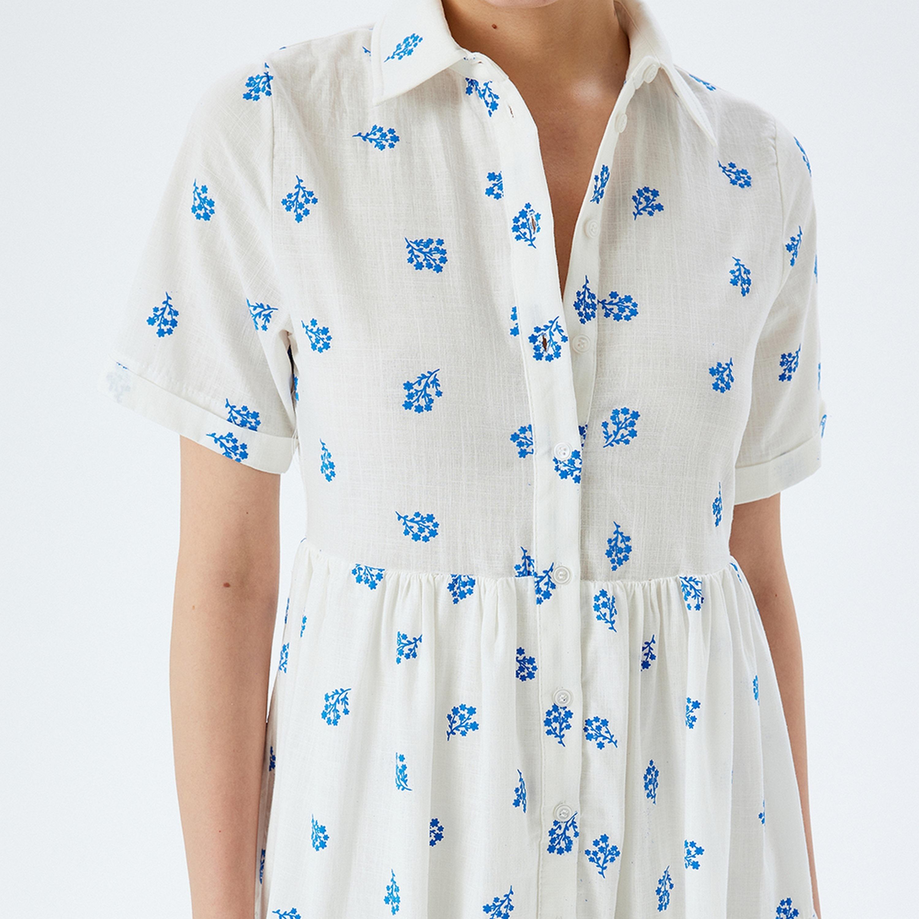 فستان ماكسي نسائي بقصة قميص وياقة من القطن وطبعة زهور باللون الأبيض من كوتون.-women-clothing-dresses-image-5