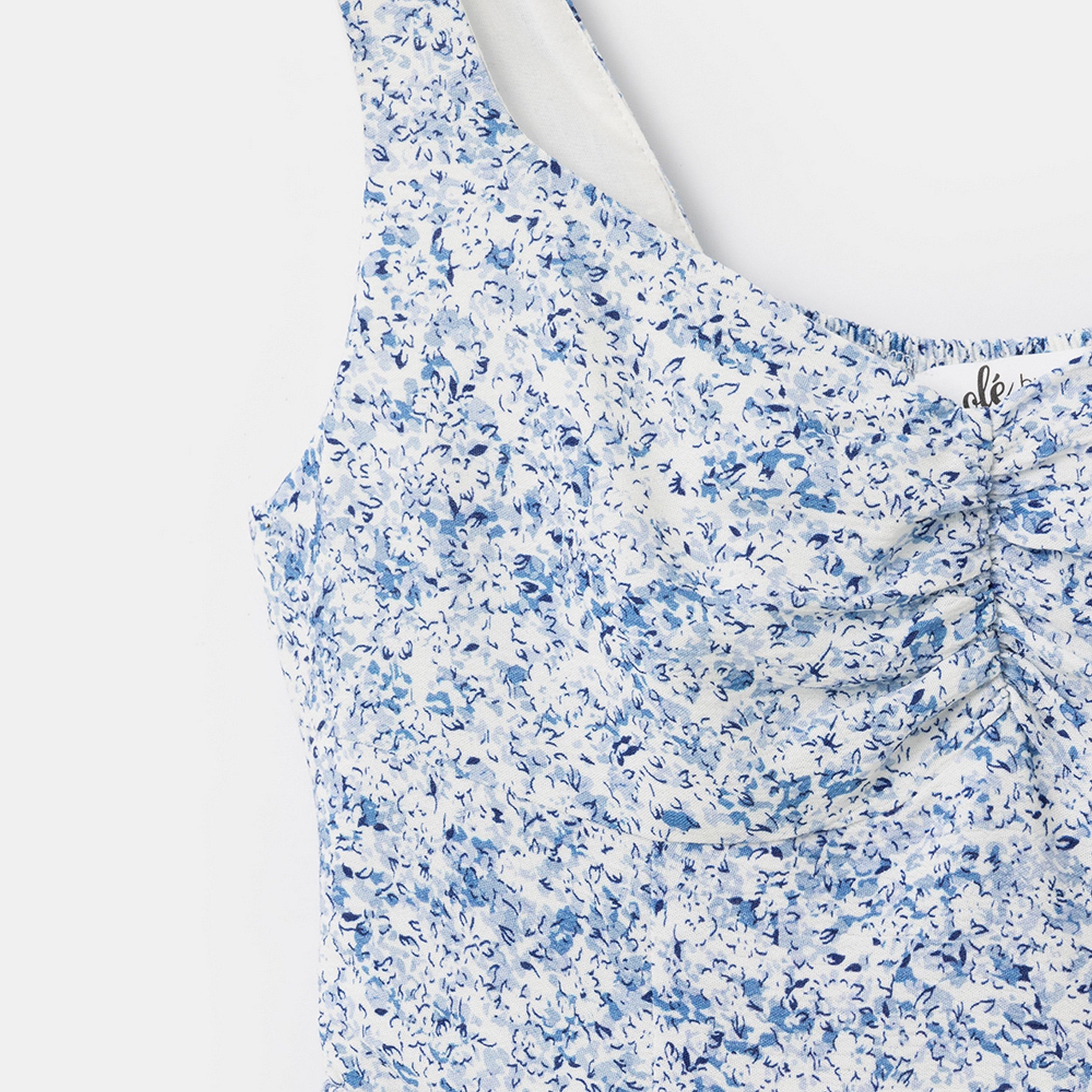 KOTON Blue Floral Print Viscose Sweetheart Neck Fit & Flared Women's Midi Dress-women-clothing-dresses-image-3