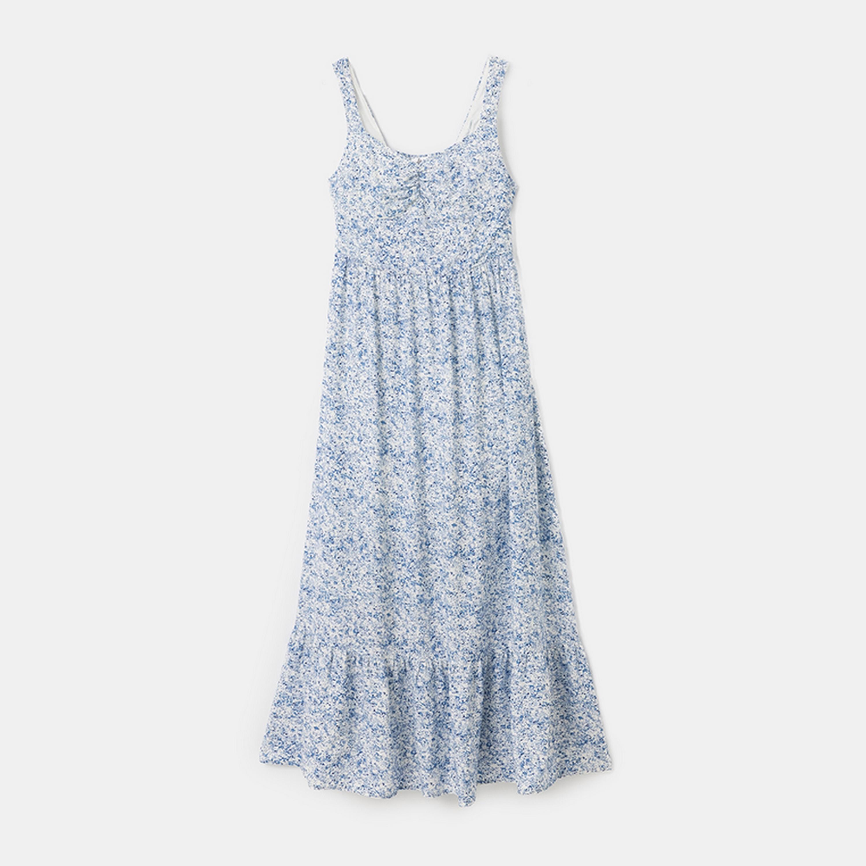 KOTON Blue Floral Print Viscose Sweetheart Neck Fit & Flared Women's Midi Dress-women-clothing-dresses-image-4