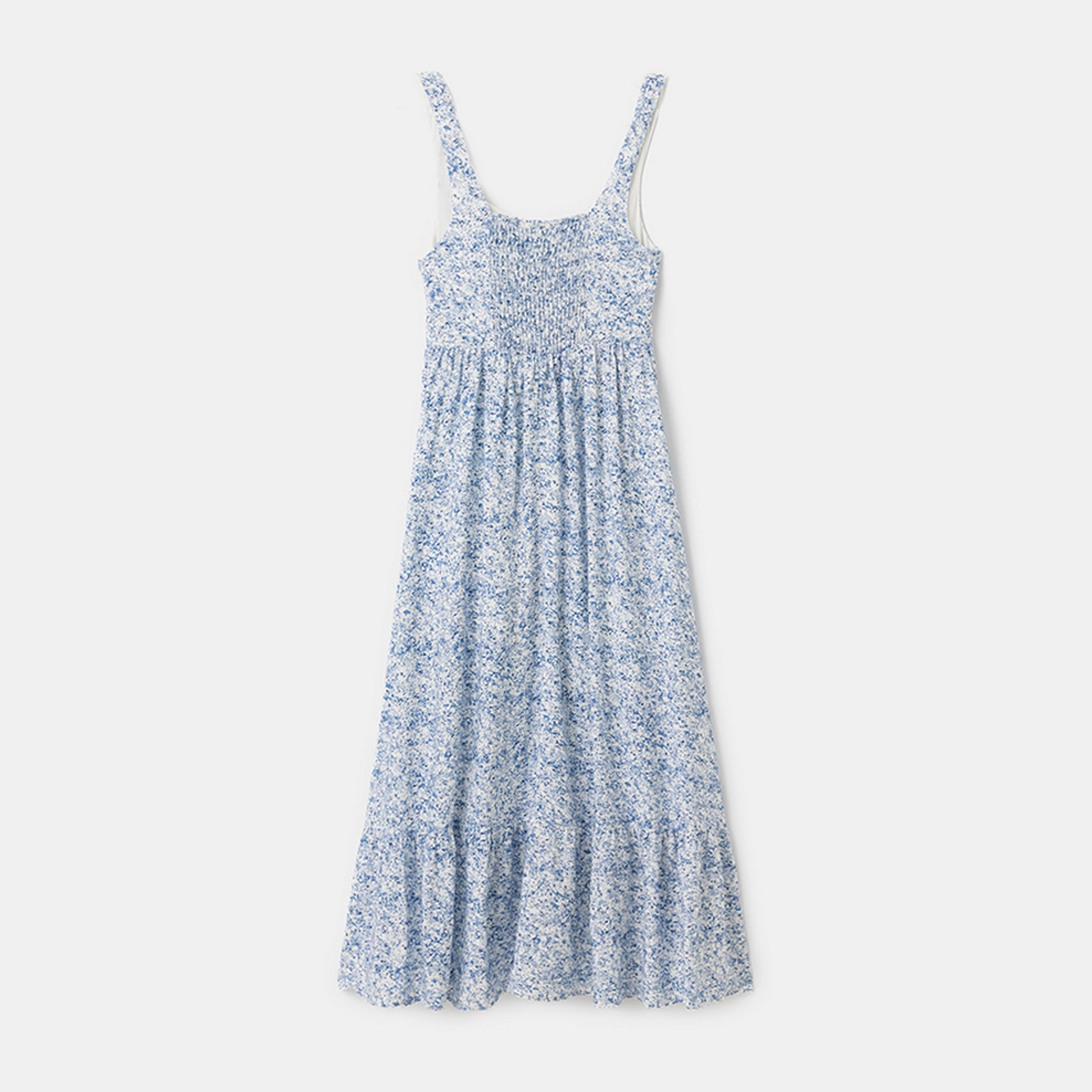 KOTON Blue Floral Print Viscose Sweetheart Neck Fit & Flared Women's Midi Dress-women-clothing-dresses-image-5