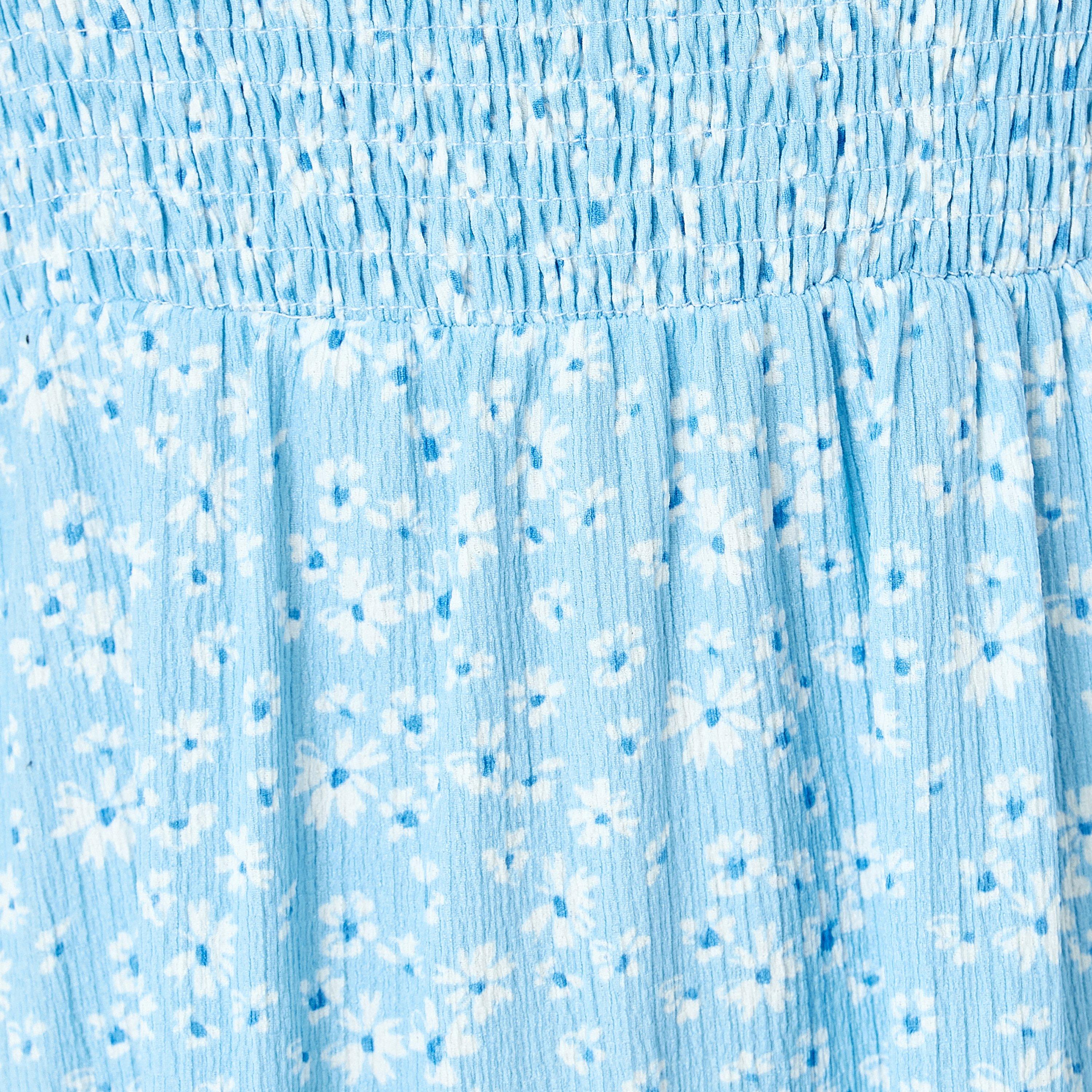 Koton Blue Smocked Square Neck Tiered Women's Midi Dress-women-clothing-dresses-image-5