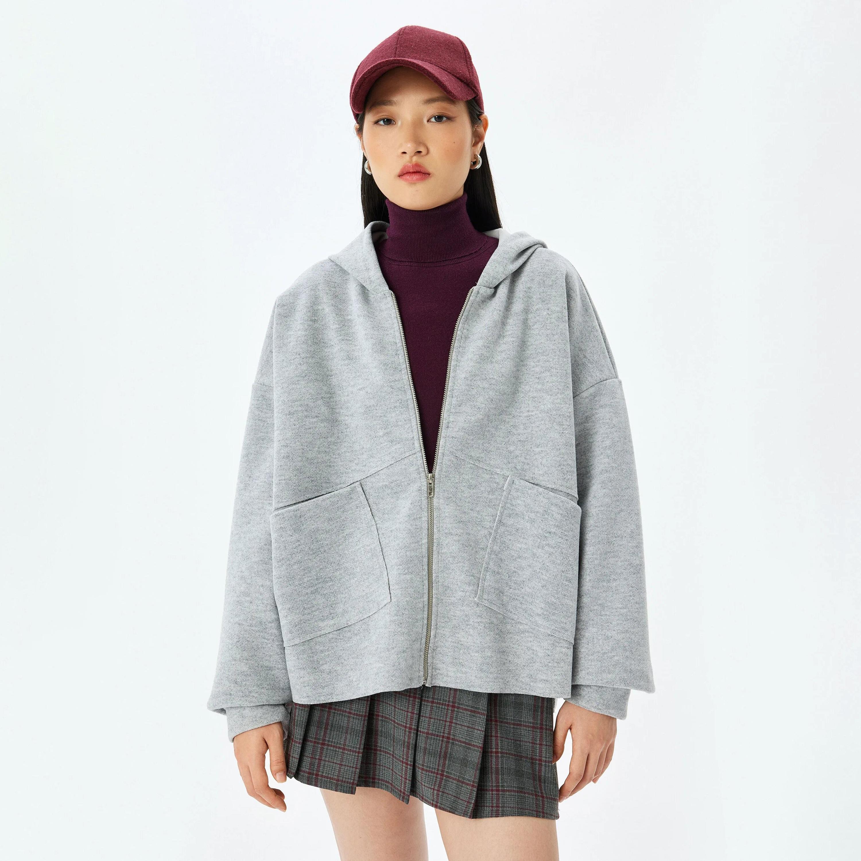 KOTON Grey Hooded Neck Dropped Sleeves Women's Cardigan-women-winterwear-cardigansandjumpers-cardigans-image-1