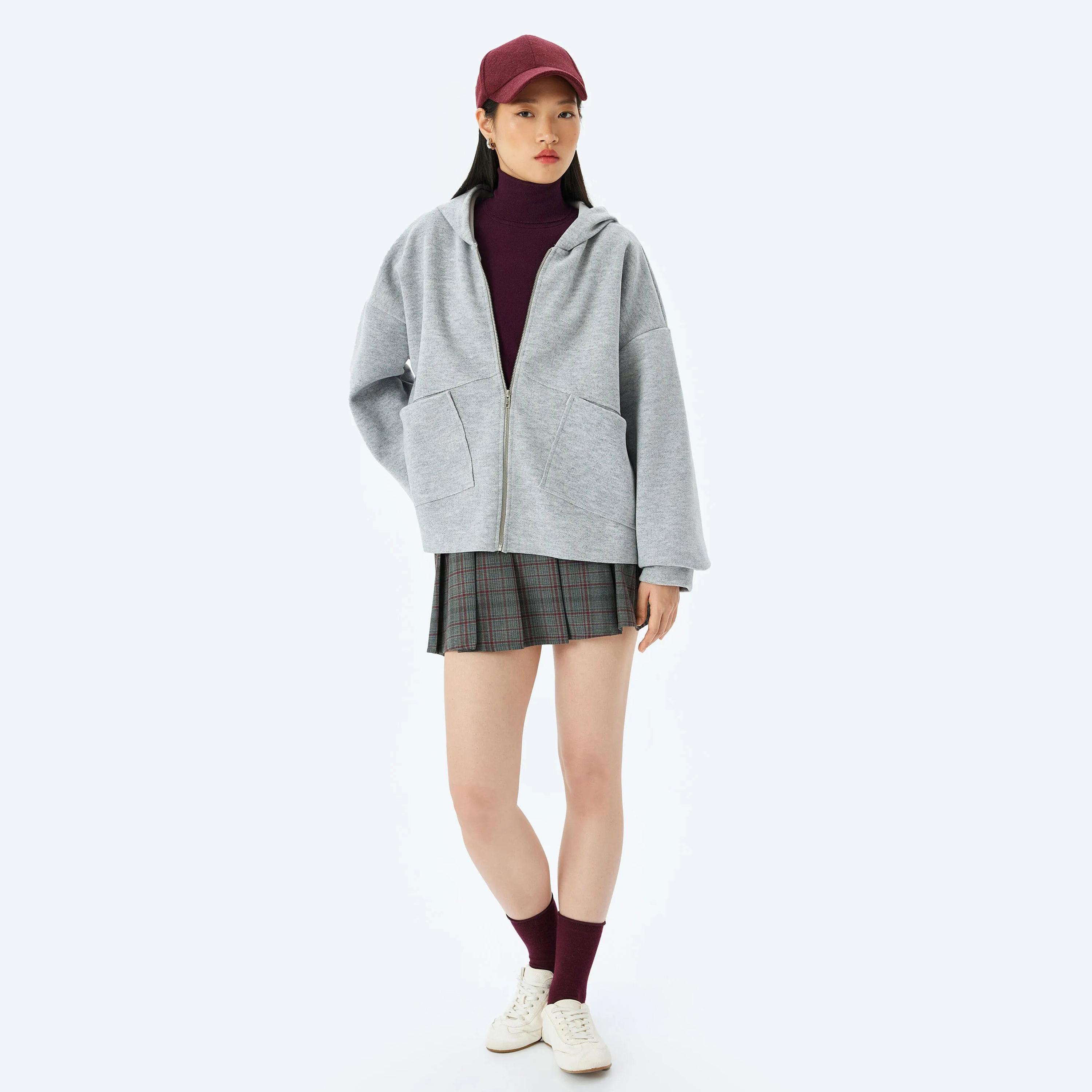 KOTON Grey Hooded Neck Dropped Sleeves Women's Cardigan-women-winterwear-cardigansandjumpers-cardigans-image-2