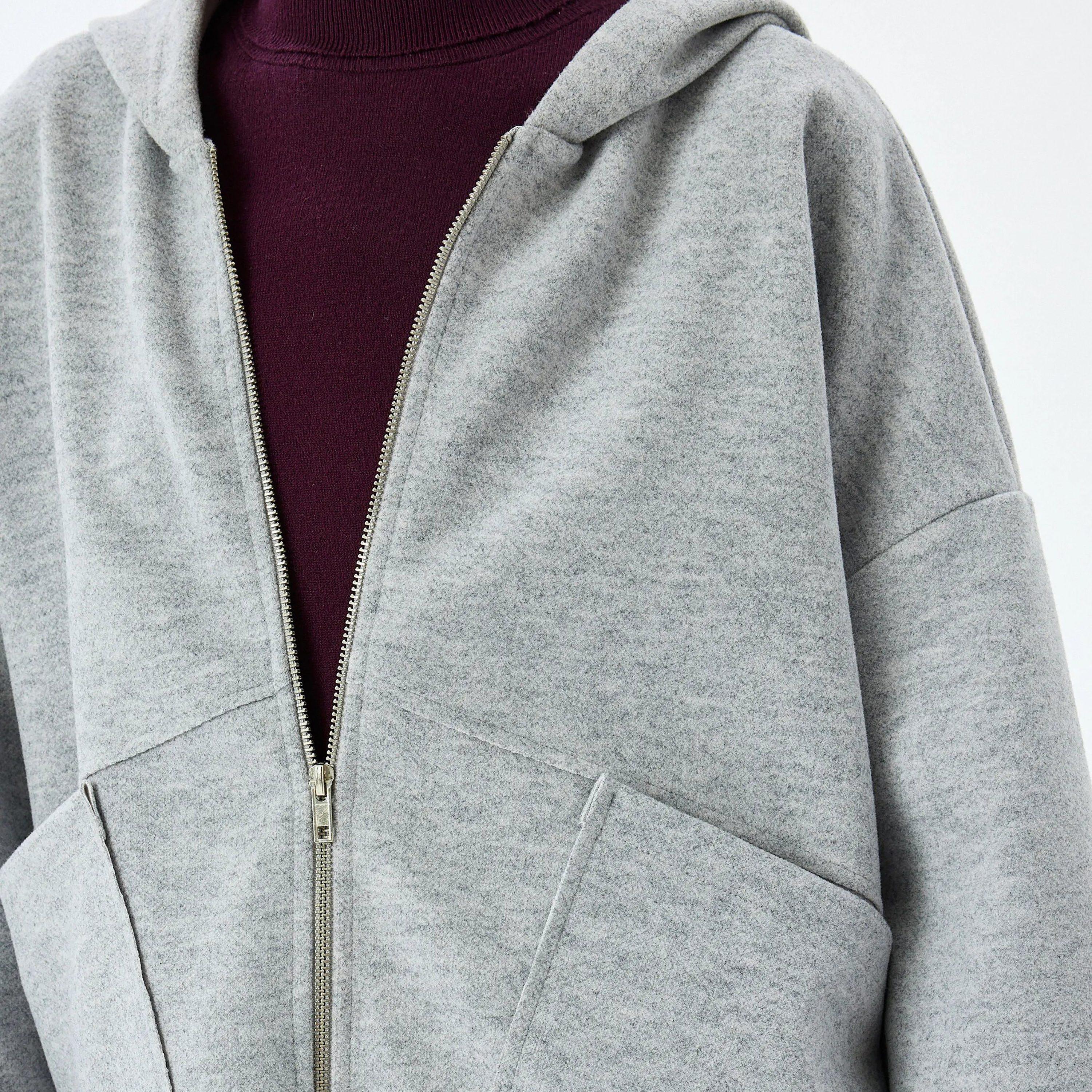 KOTON Grey Hooded Neck Dropped Sleeves Women's Cardigan-women-winterwear-cardigansandjumpers-cardigans-image-4